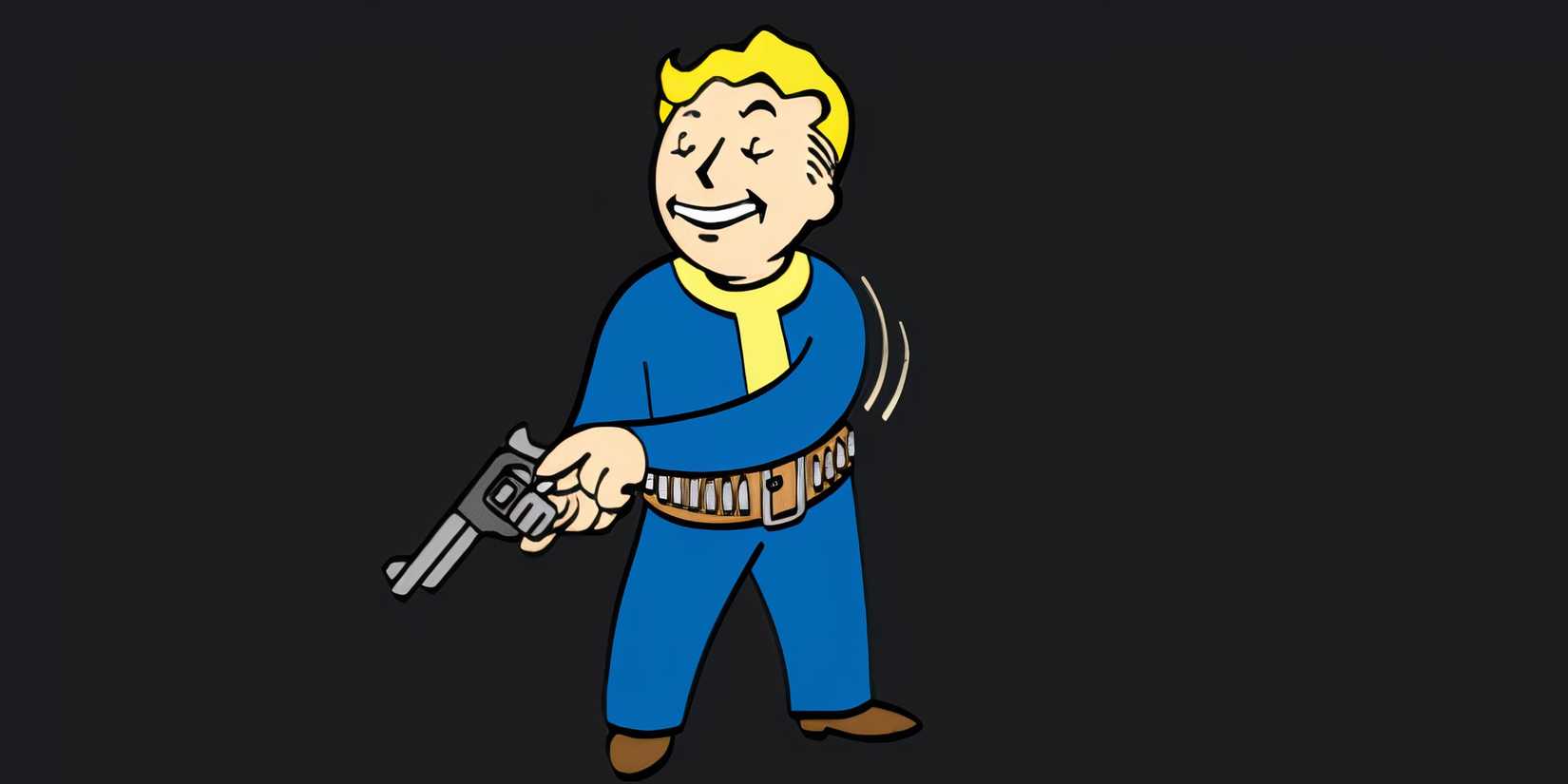 Vault Boy reloads a revolver with bullets from his belt