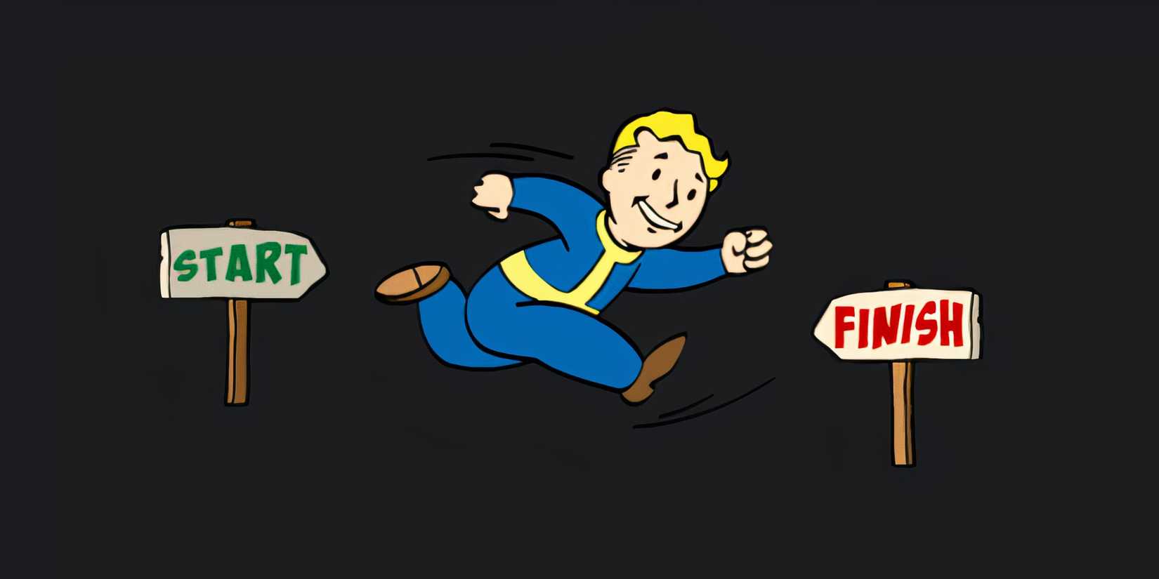 Vault Boy sprints between a start and finish line