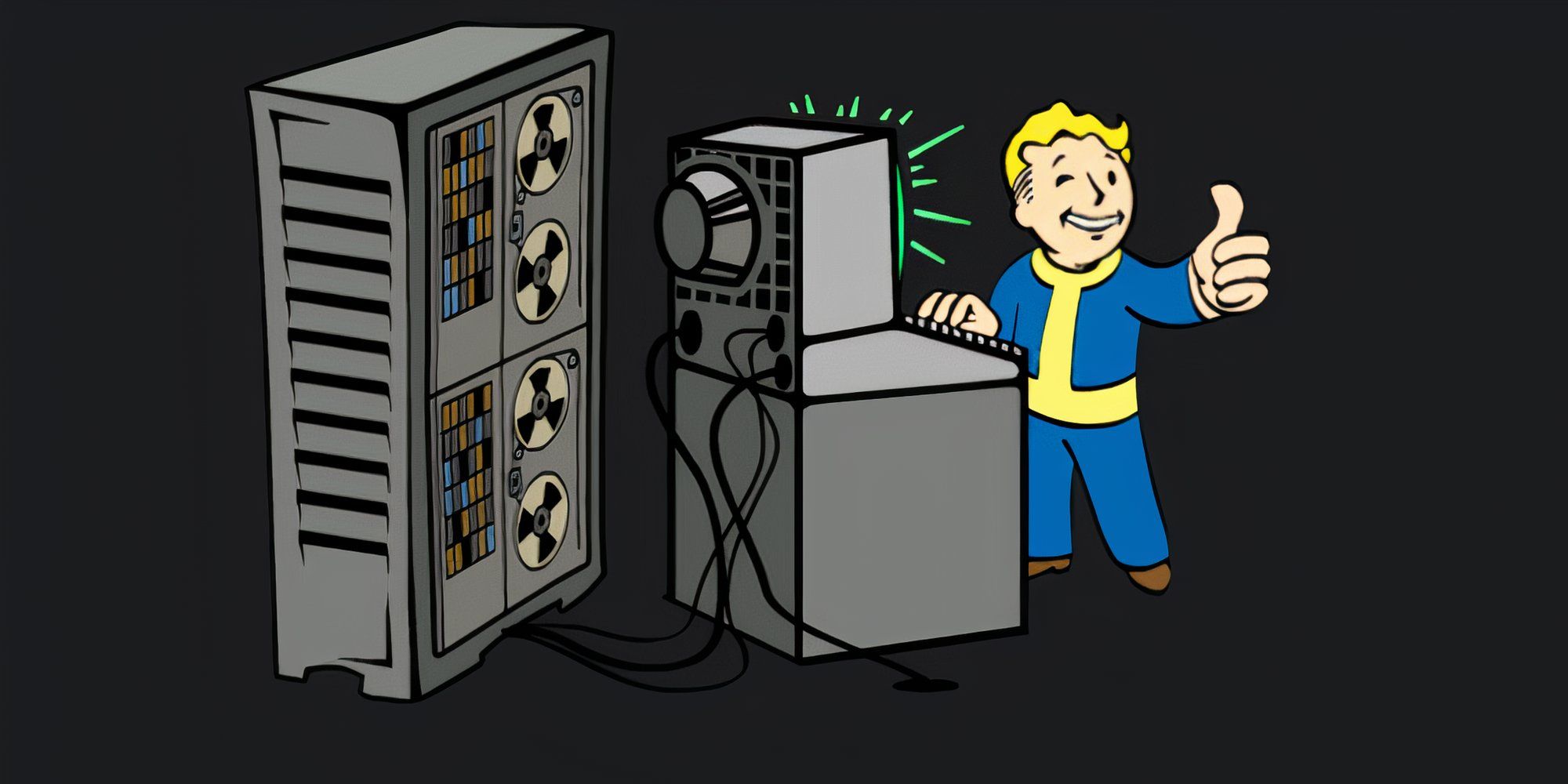 Vault Boy operates a terminal and gives a thumbs up