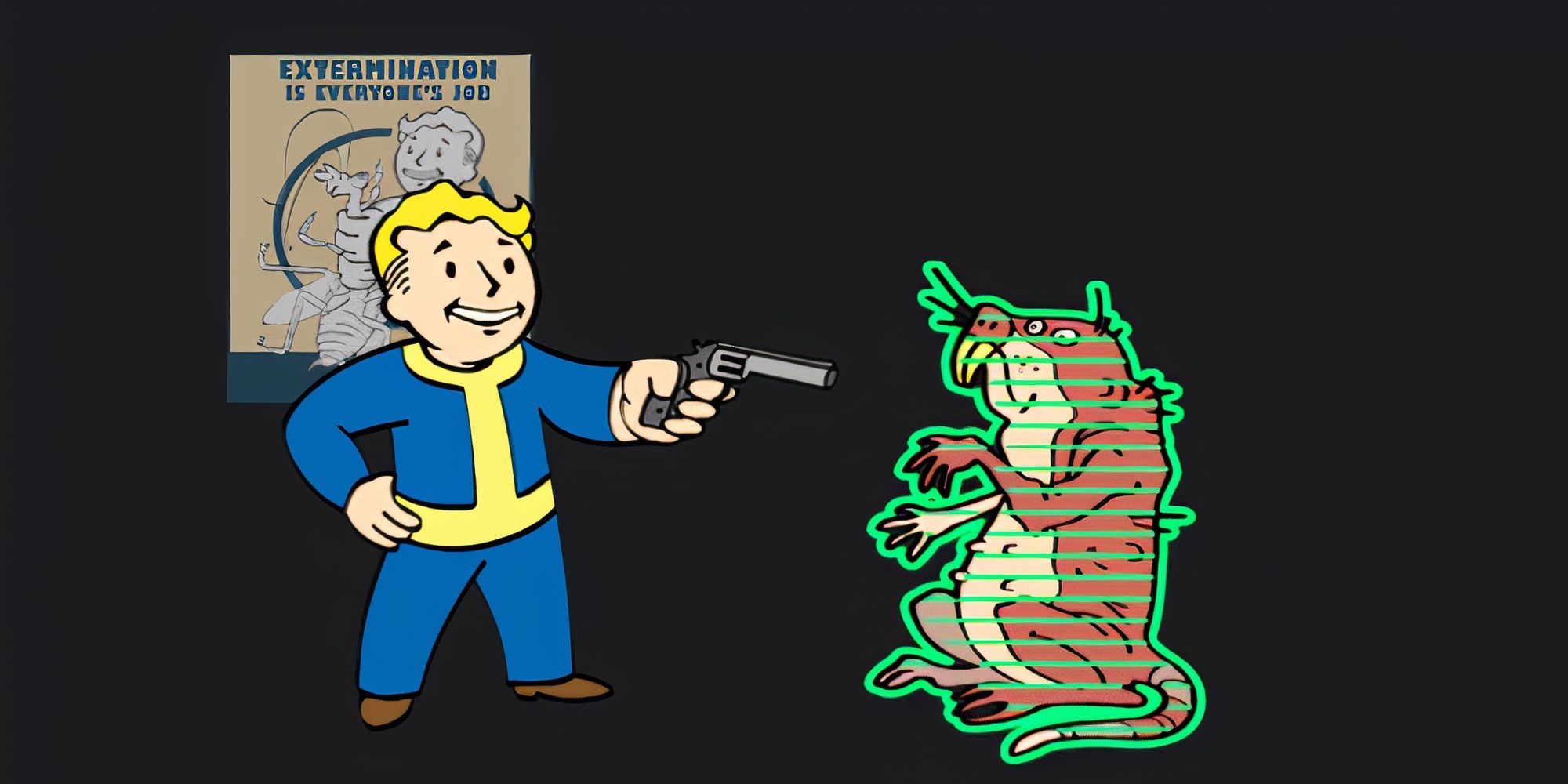 Vault Boy points a revolver at a rat-like creature with VATS