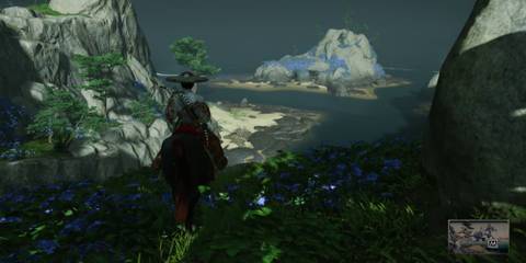 island with blue flowers in Ghost of Tsushima
