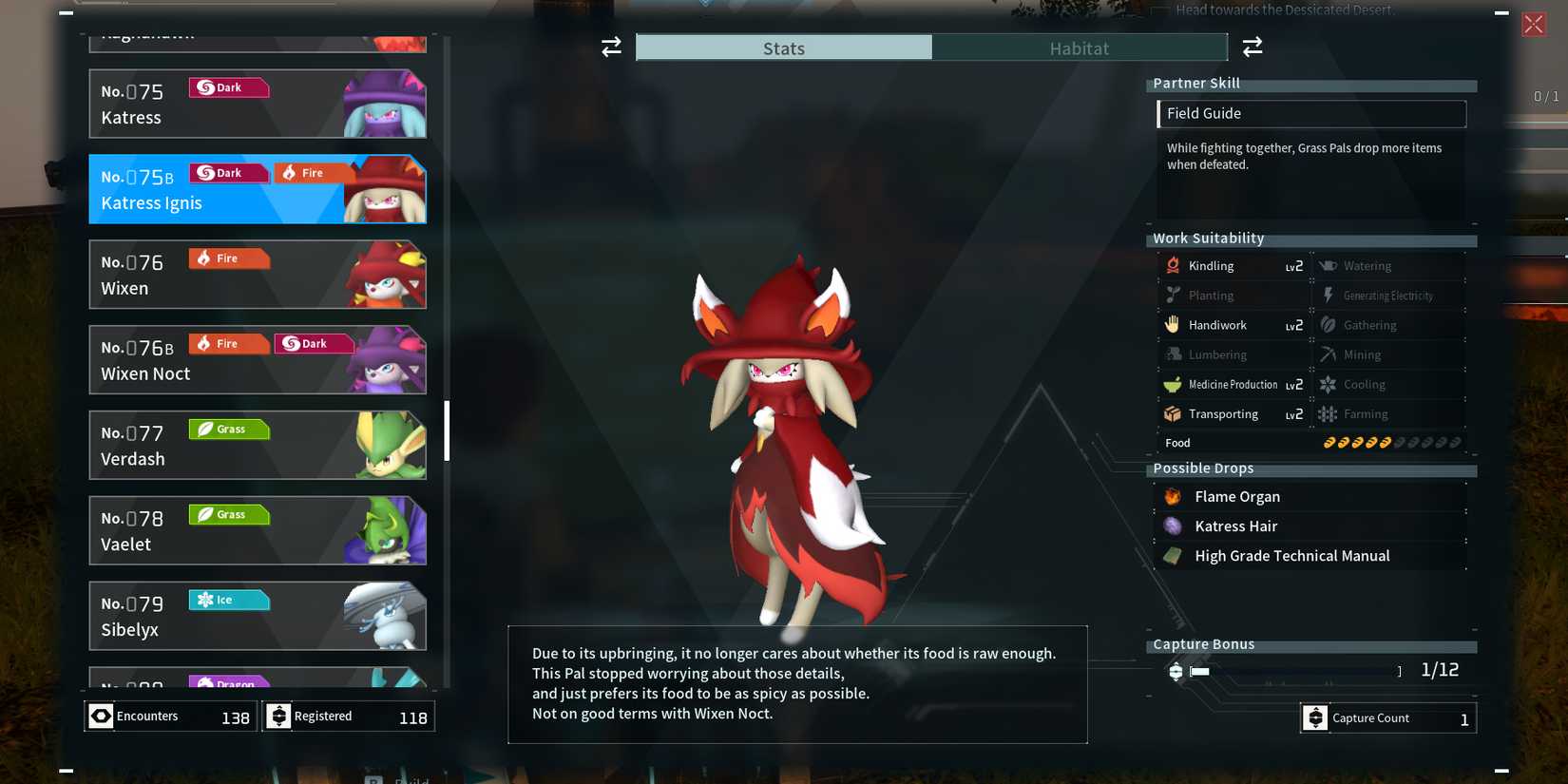 Katress Ignis in Palworld Paldeck