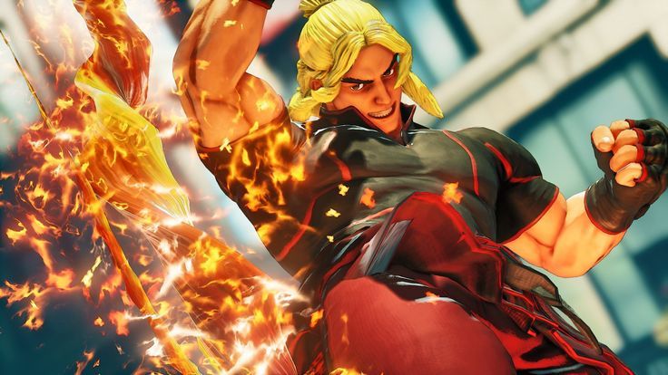 Ken Masters posing after winning a match in Street Fighter 5