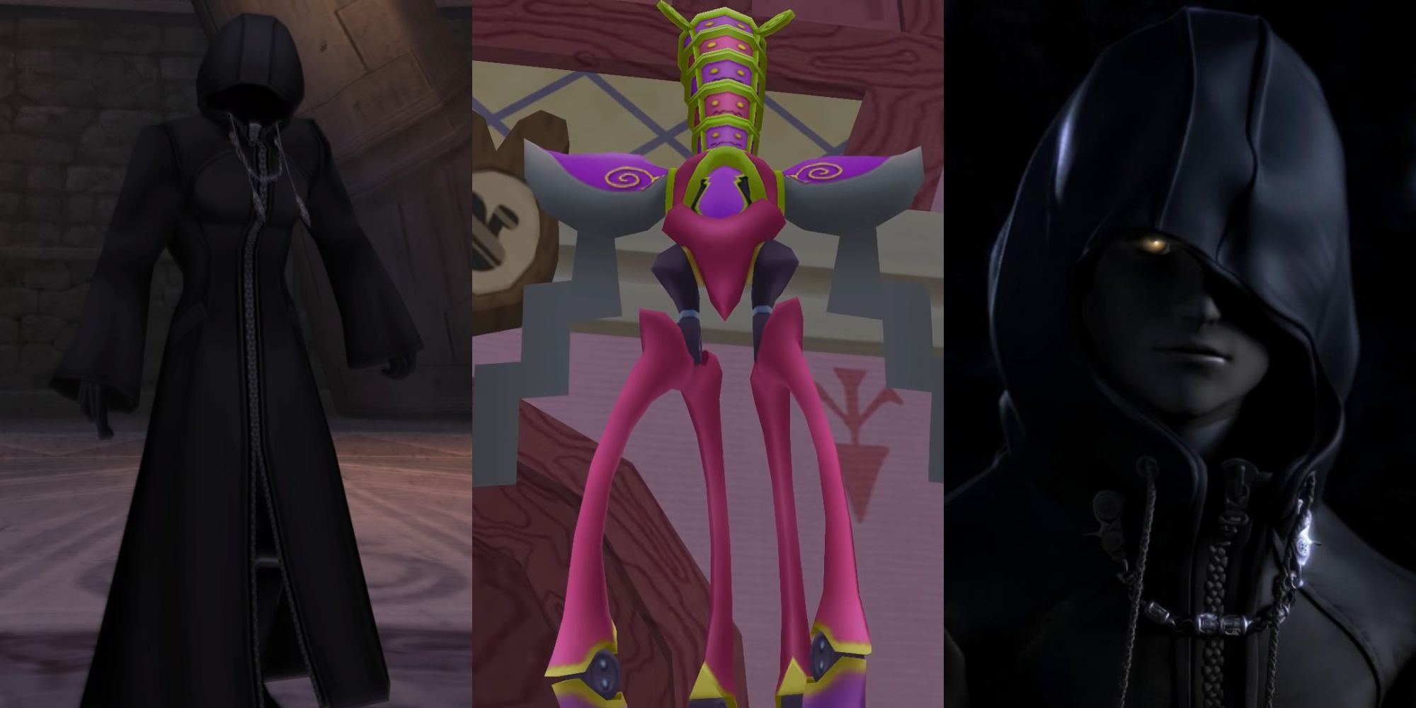 A collage of significant changes from the Final Mix version of Kingdom Hearts 1: The secret fight against Unknown, the recolors of Heartless like the Trickmaster and the new Secret Ending featuring Roxas.