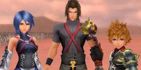 Aqua, Terra and Ventus get ready for their final battle against Master Xehanort and Vanitas in Kingdom Hearts Birth by Sleep