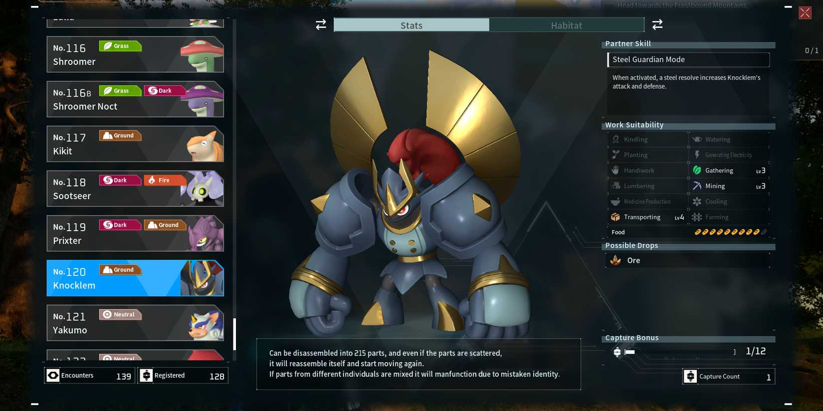 Knocklem in Palworld paldeck