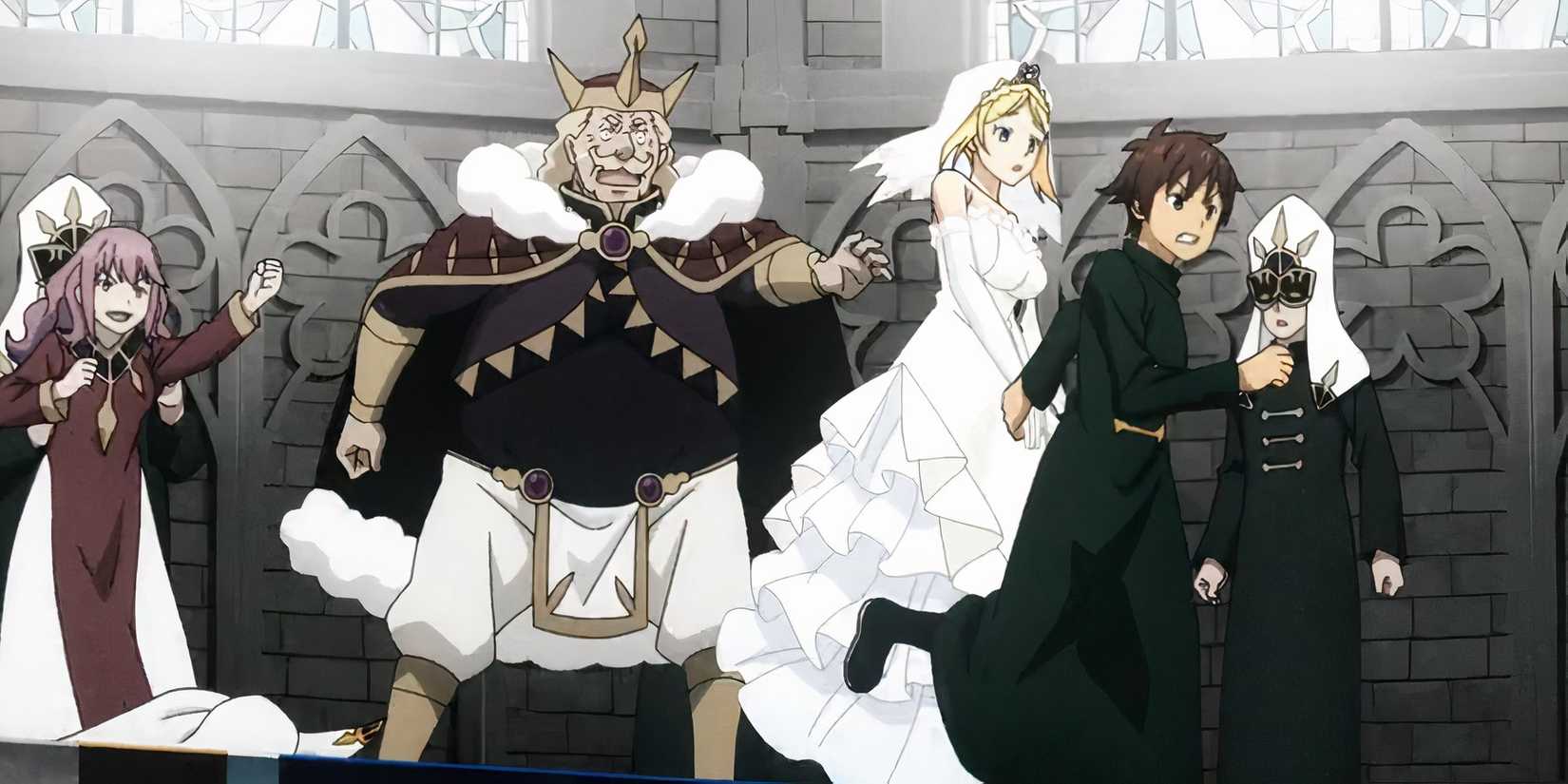 KonoSuba S3 E10 Kazuma and Darkness Running From the Altar