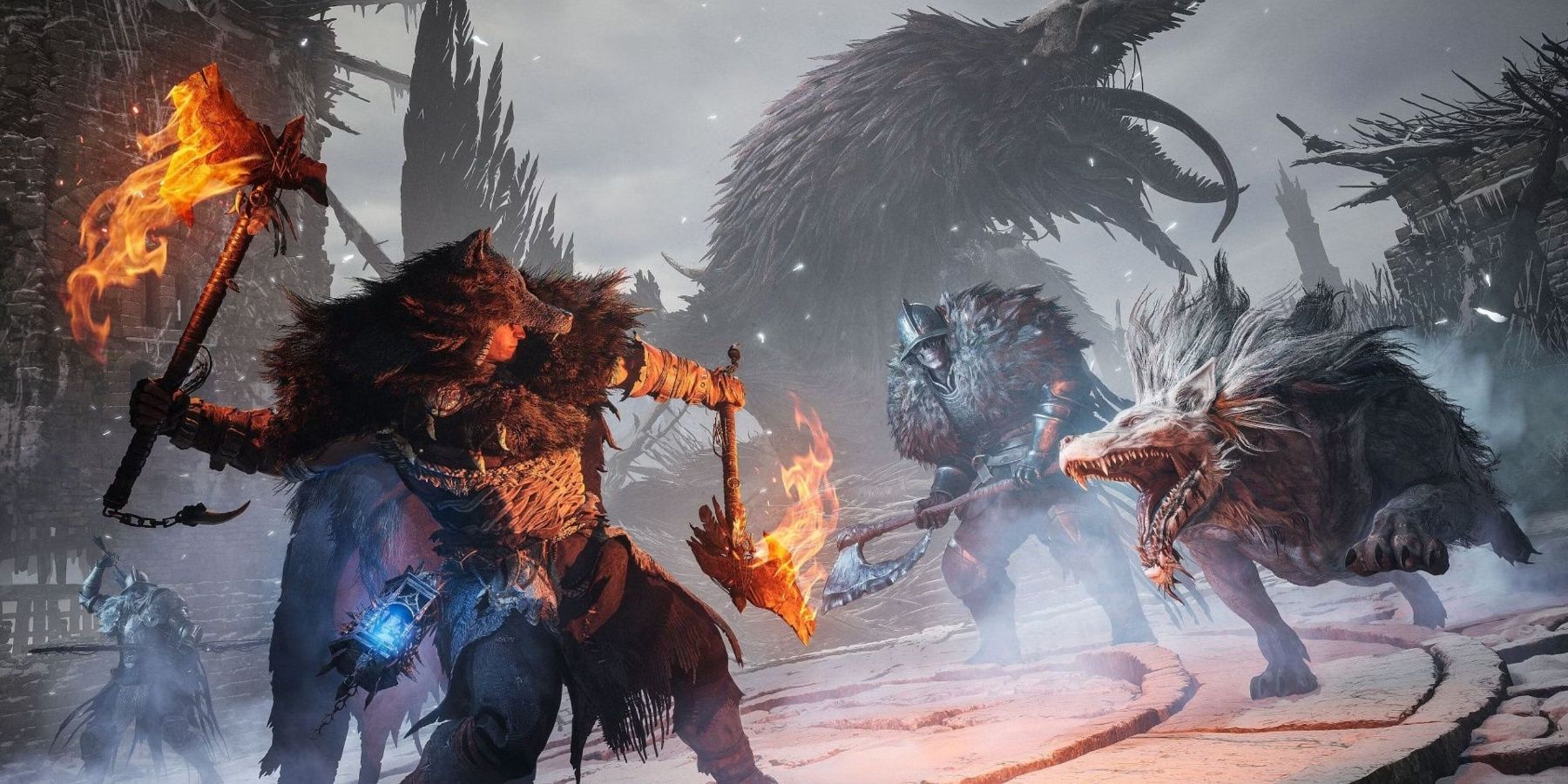 Lords of the Fallen player fighting with flaming axes