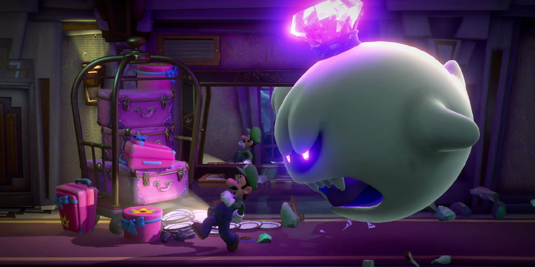 Luigi's Mansion 3 Luigi fleeing King Boo