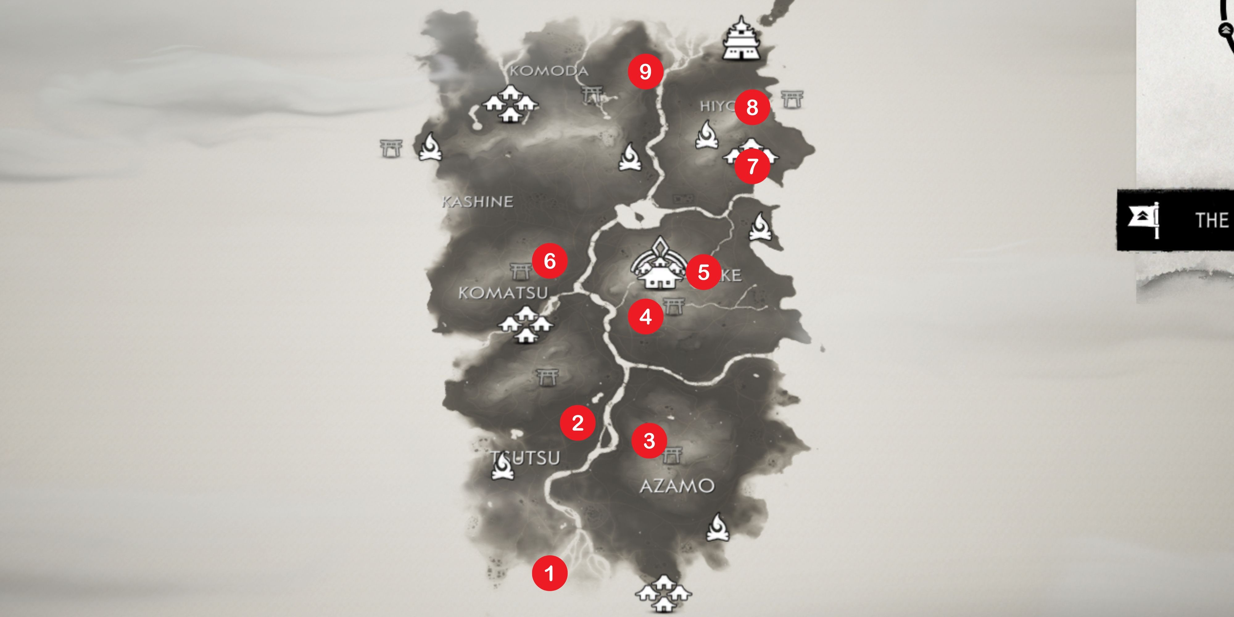 map showing all hot springs in Izuahara in ghost of tsushima