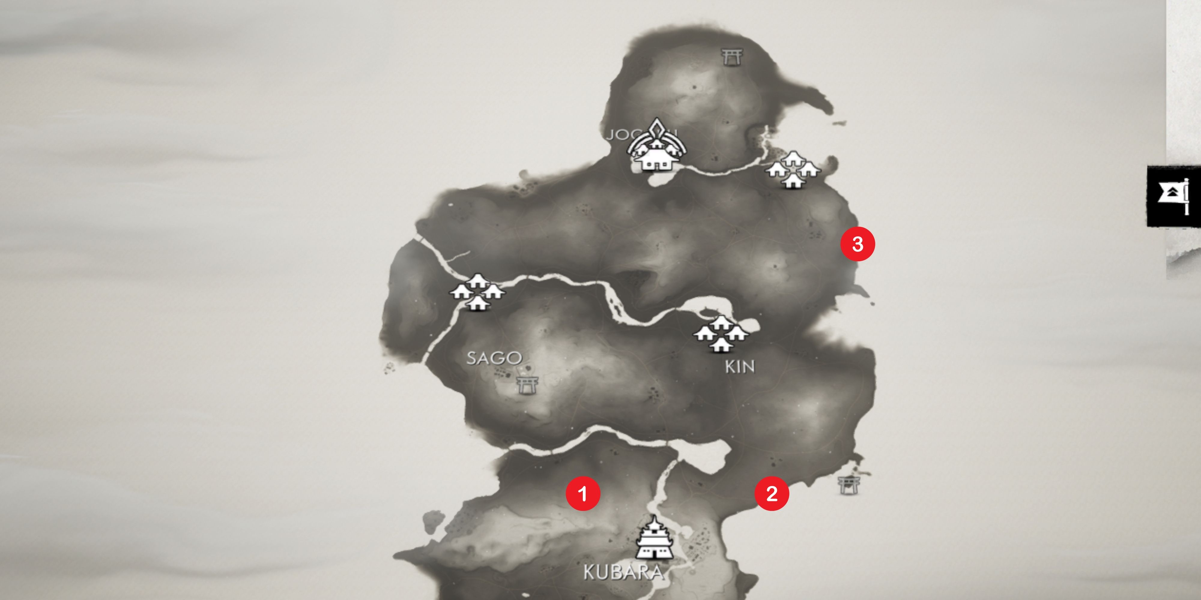 map showing all hot springs in kamiagata in ghost of tsushima