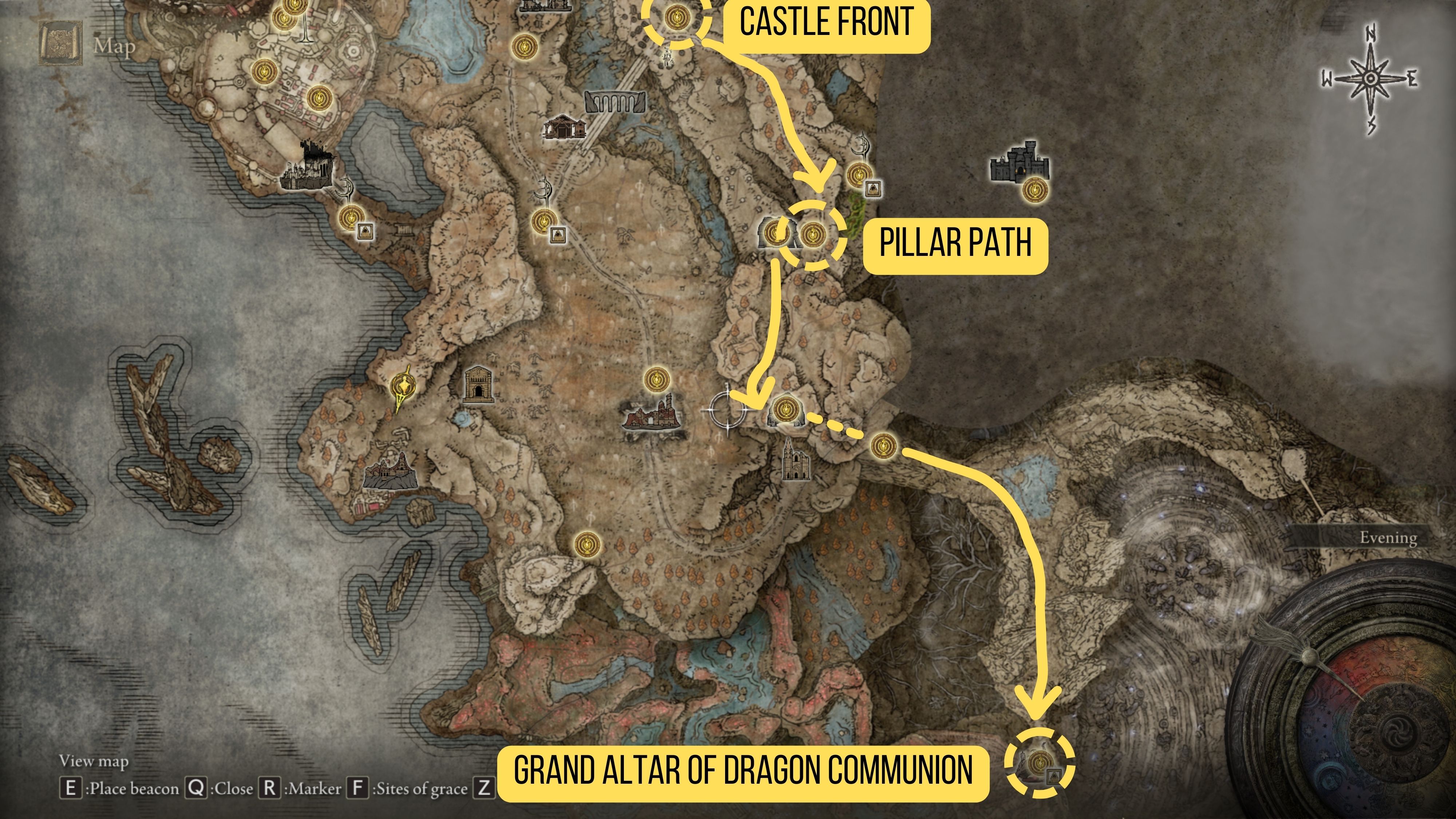 map showing route to grand altar of dragon communion in elden ring shadow of the erdtree