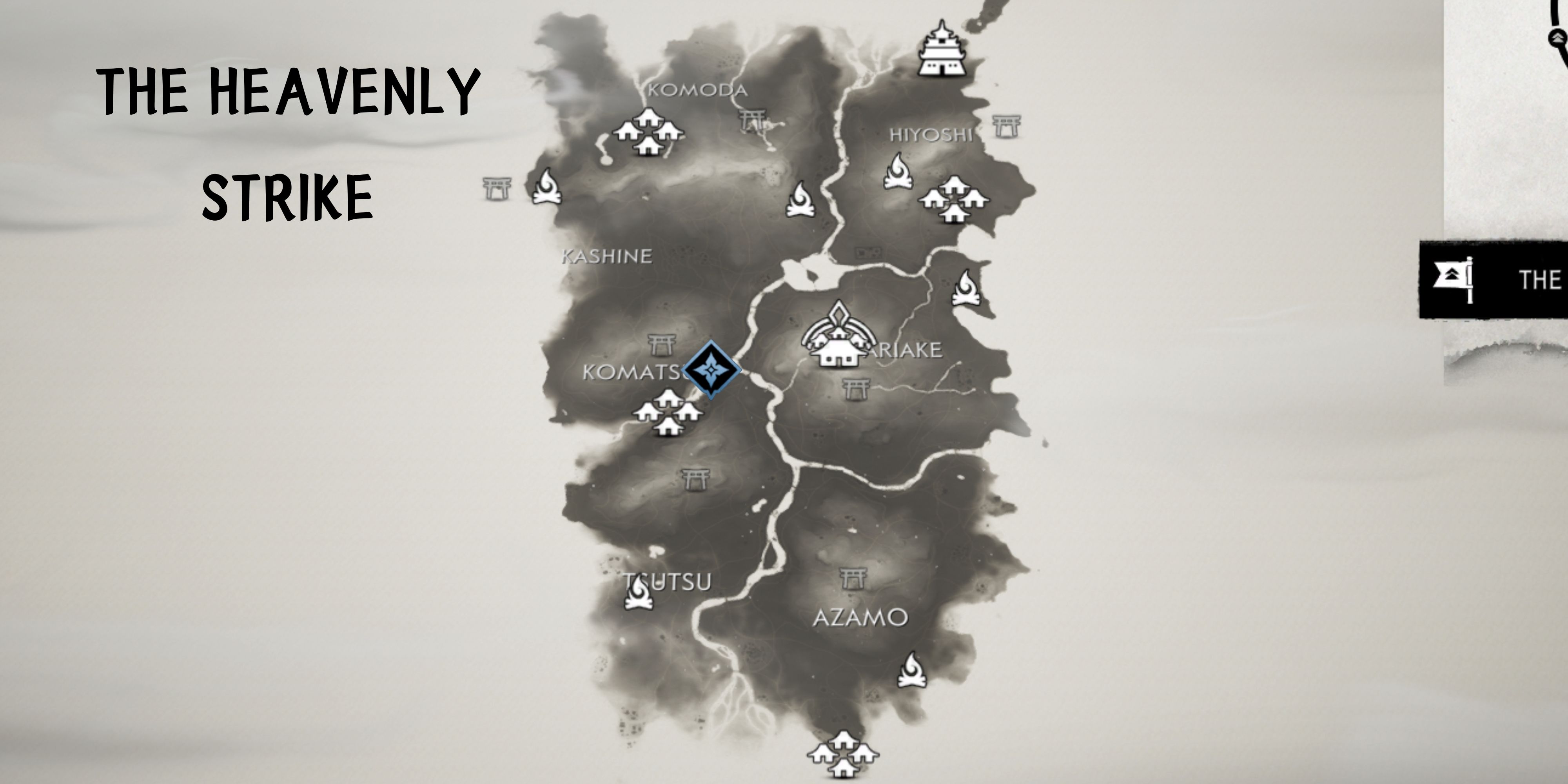 map showing the heavenly strike mythic tale in Izuhara in ghost of tsushima