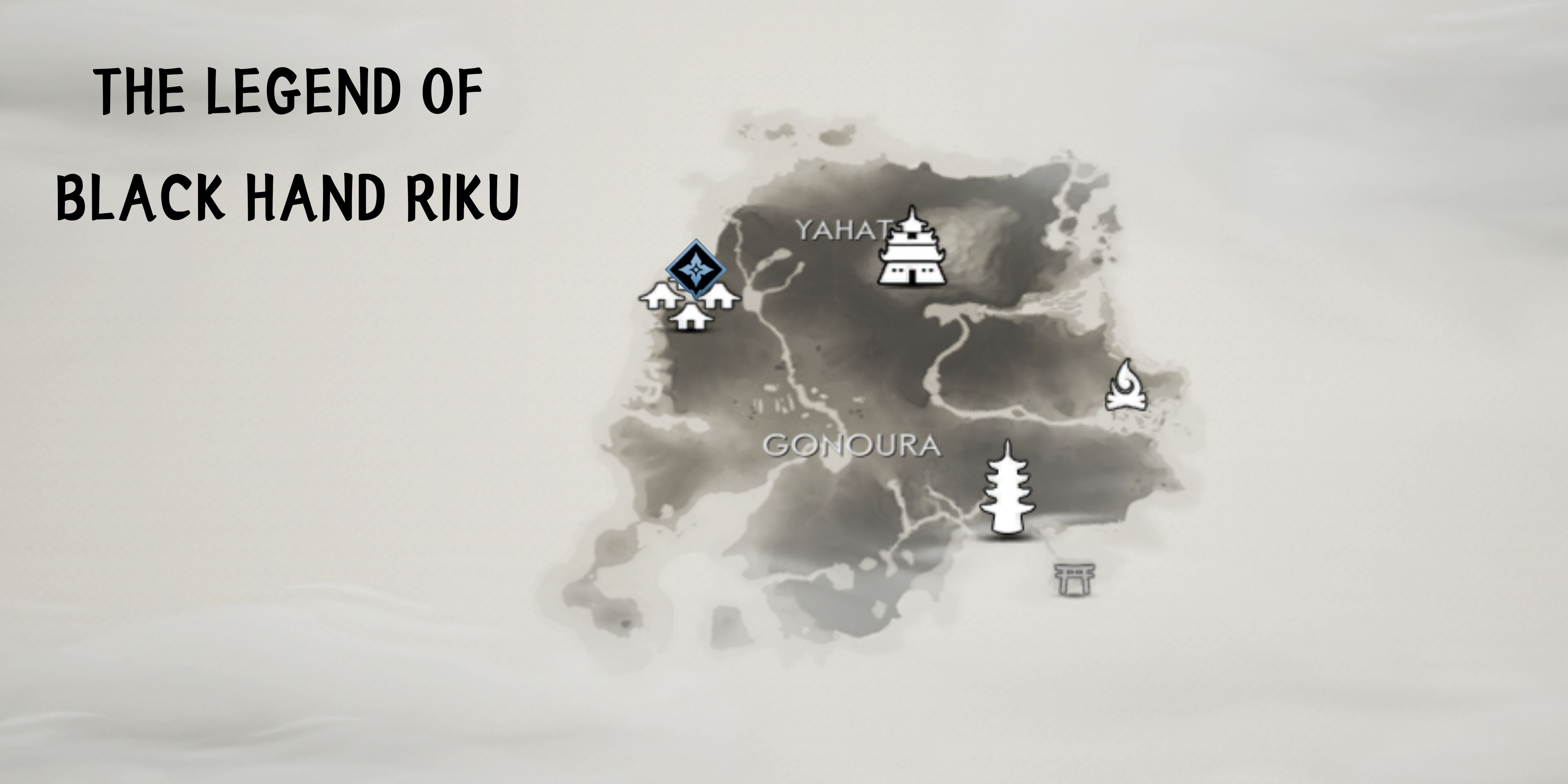 map showing The Legend of Black Hand Riku mythic tales in ghost of tsushima