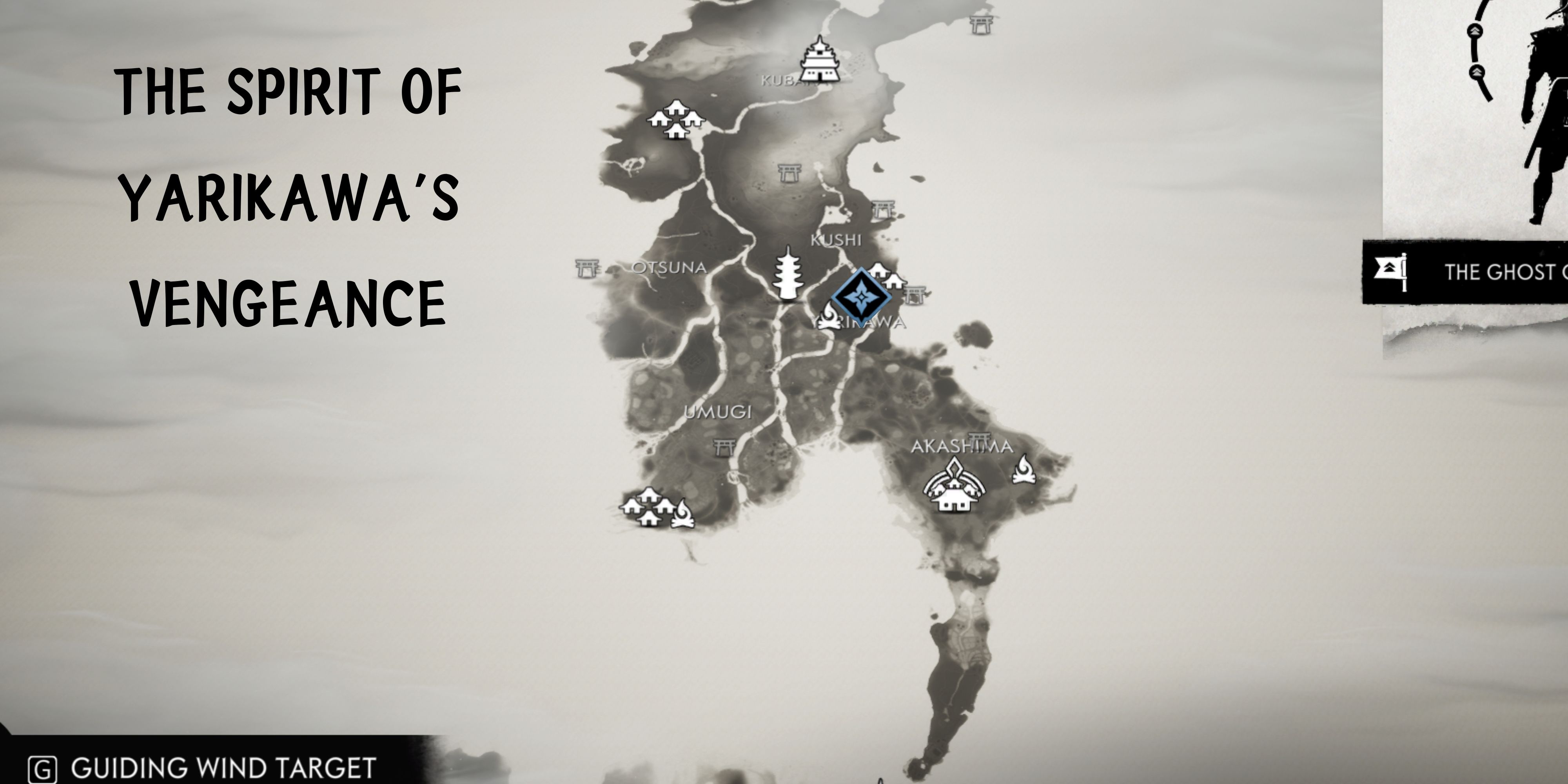 map showing the spirit of yarikawa's vengeance mythic tale in toyotama in ghost of tsushima