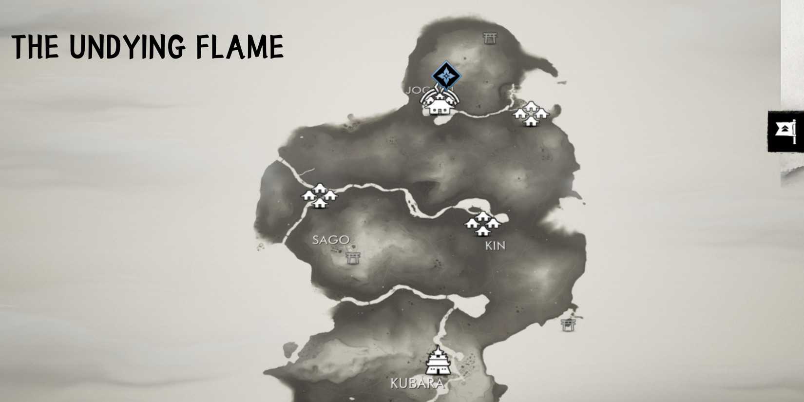 map showing the undying flame mythic tale in kamiagata in ghost of tsushima