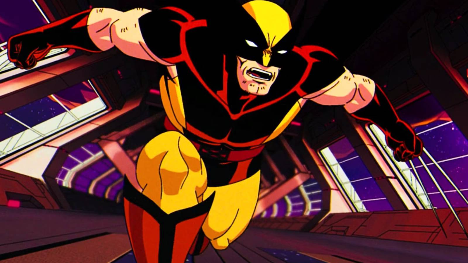 A screenshot of Wolverine running with his claws extended in X-Men 97.