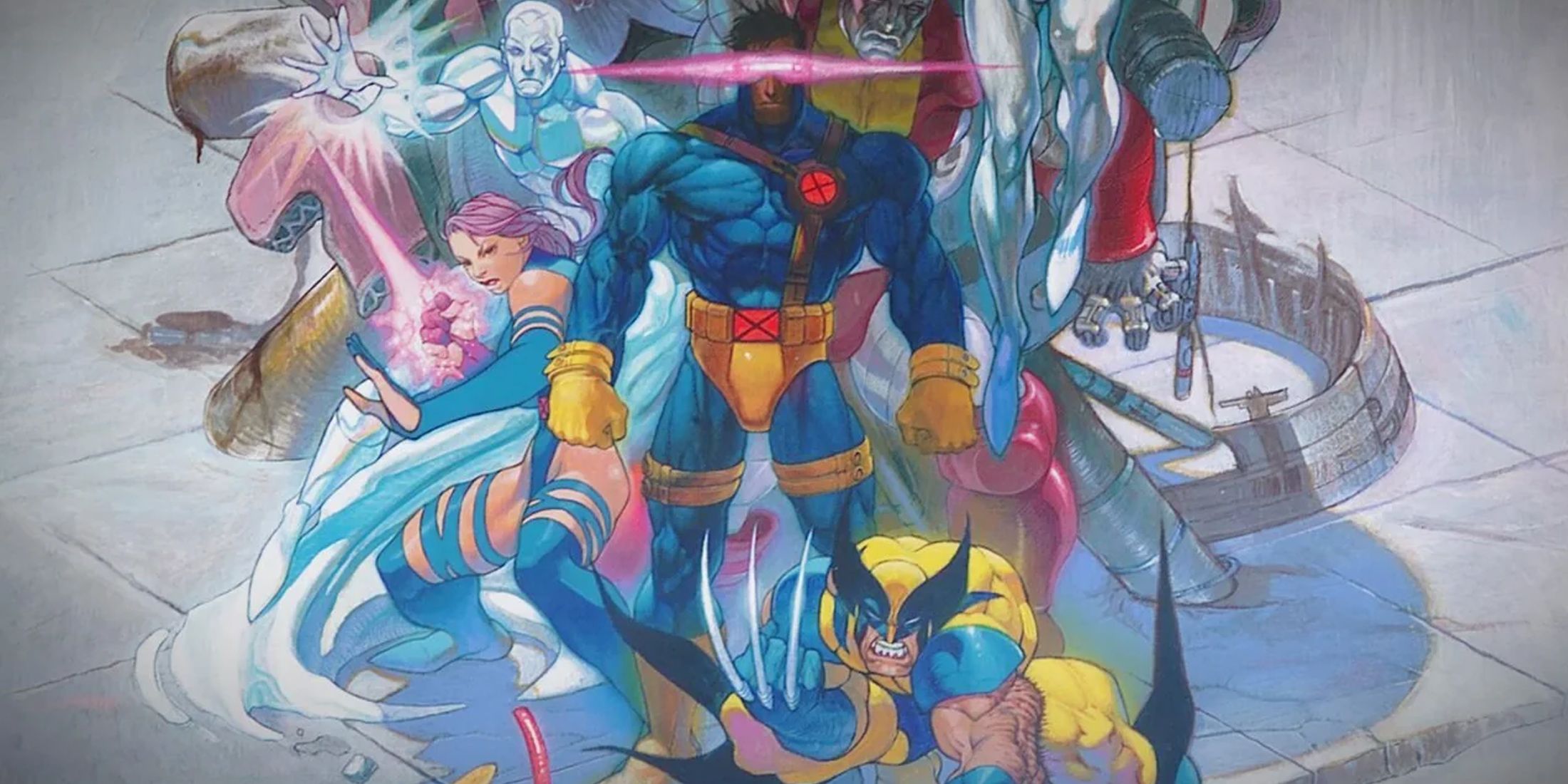 Promotional artwork of the X-Men in Marvel vs Capcom Fighting Collection Arcade Classics.