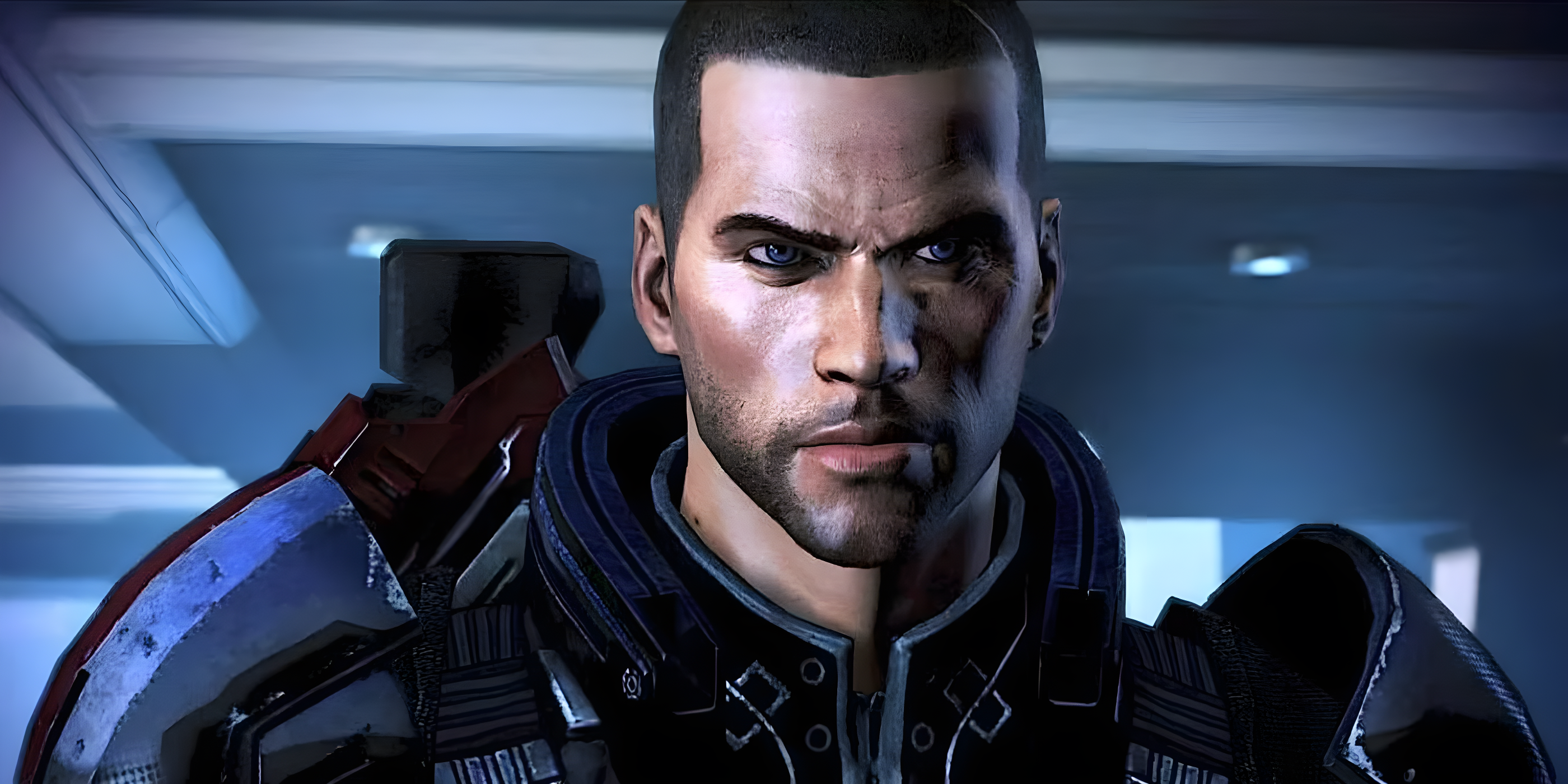 Mass Effect 3 Commander Shepard Male Looking Into the Camera