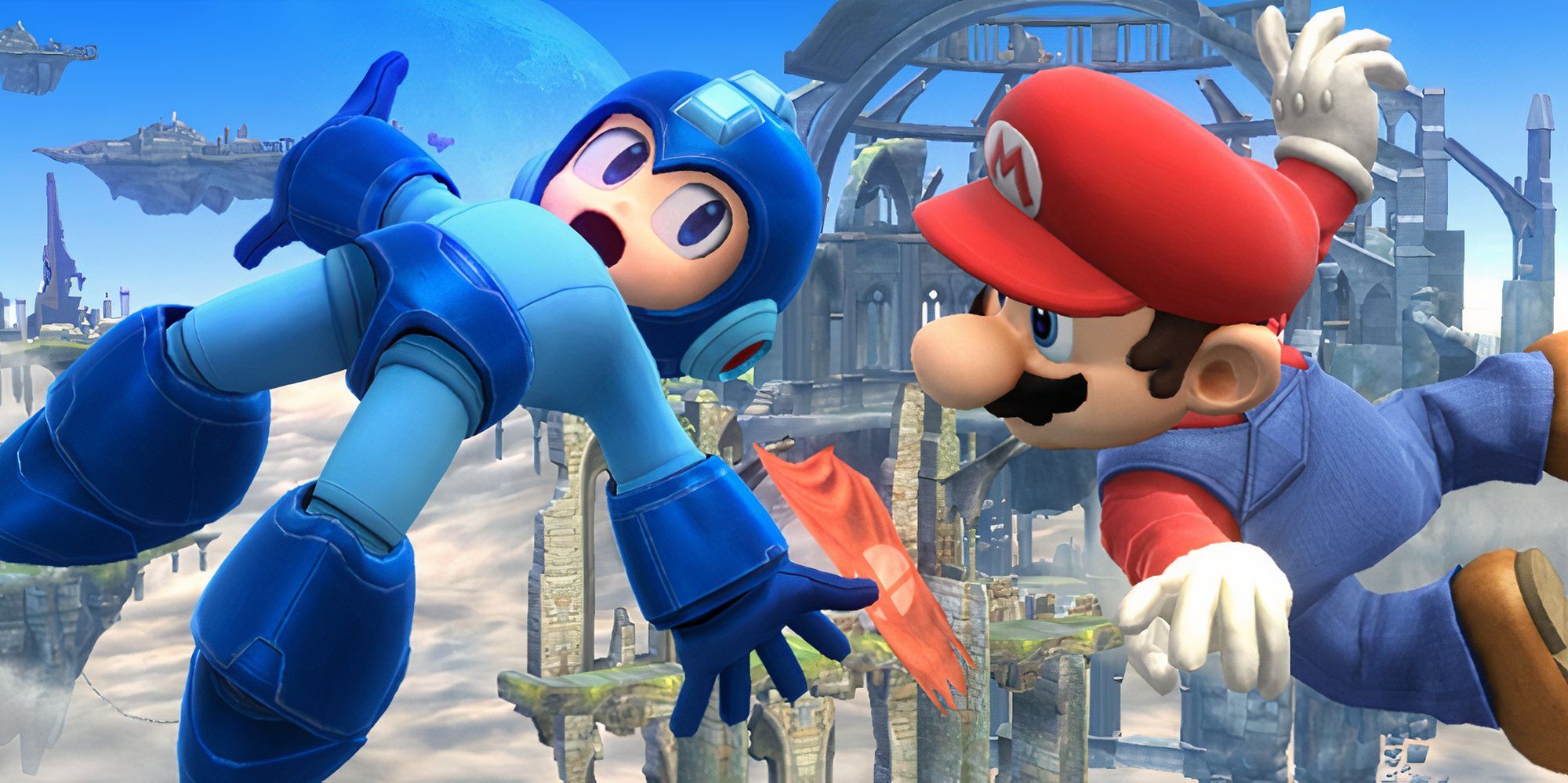 Mega Man fighting Mario in Super Smash Bros (2014)