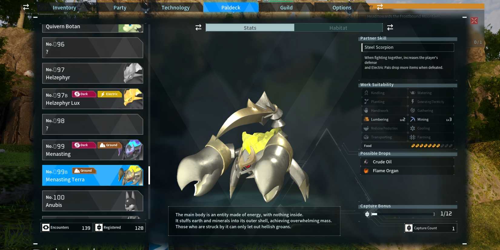 Menasting Noct in Palworld paldeck