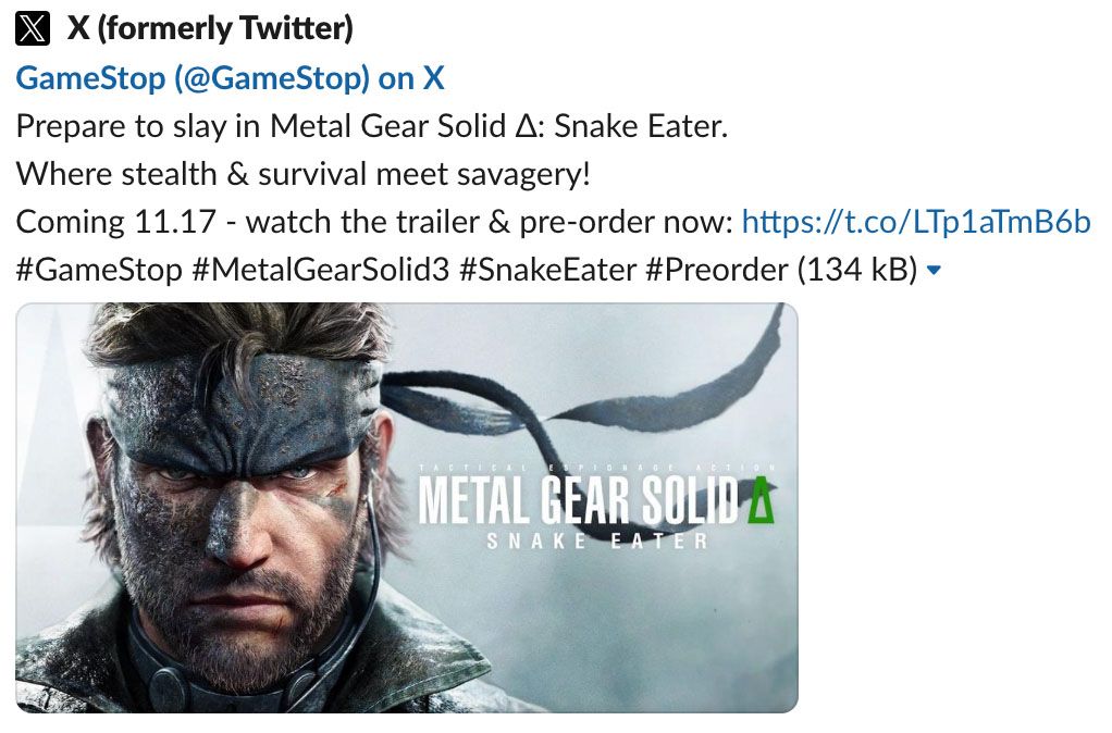 Слух: Дата выхода Metal Gear Solid 3: Snake Eater Remake просочилась рано