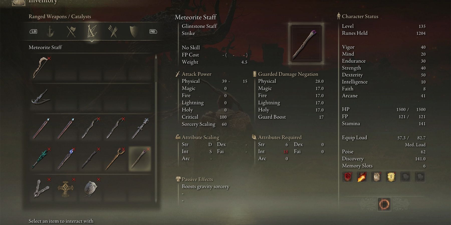 meteorite staff stats in elden ring