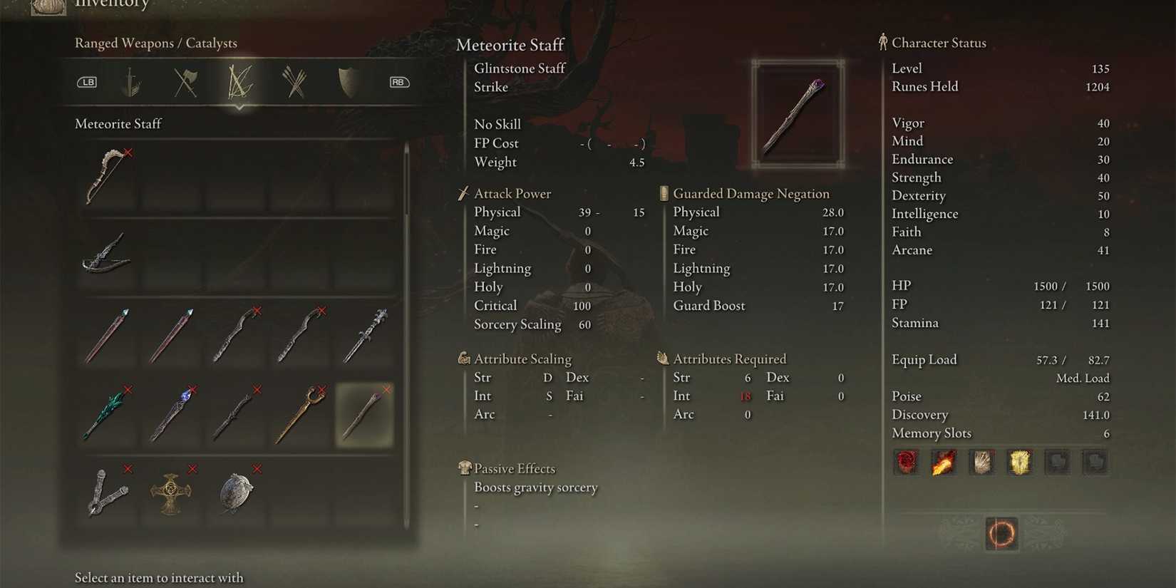 meteorite staff stats in elden ring
