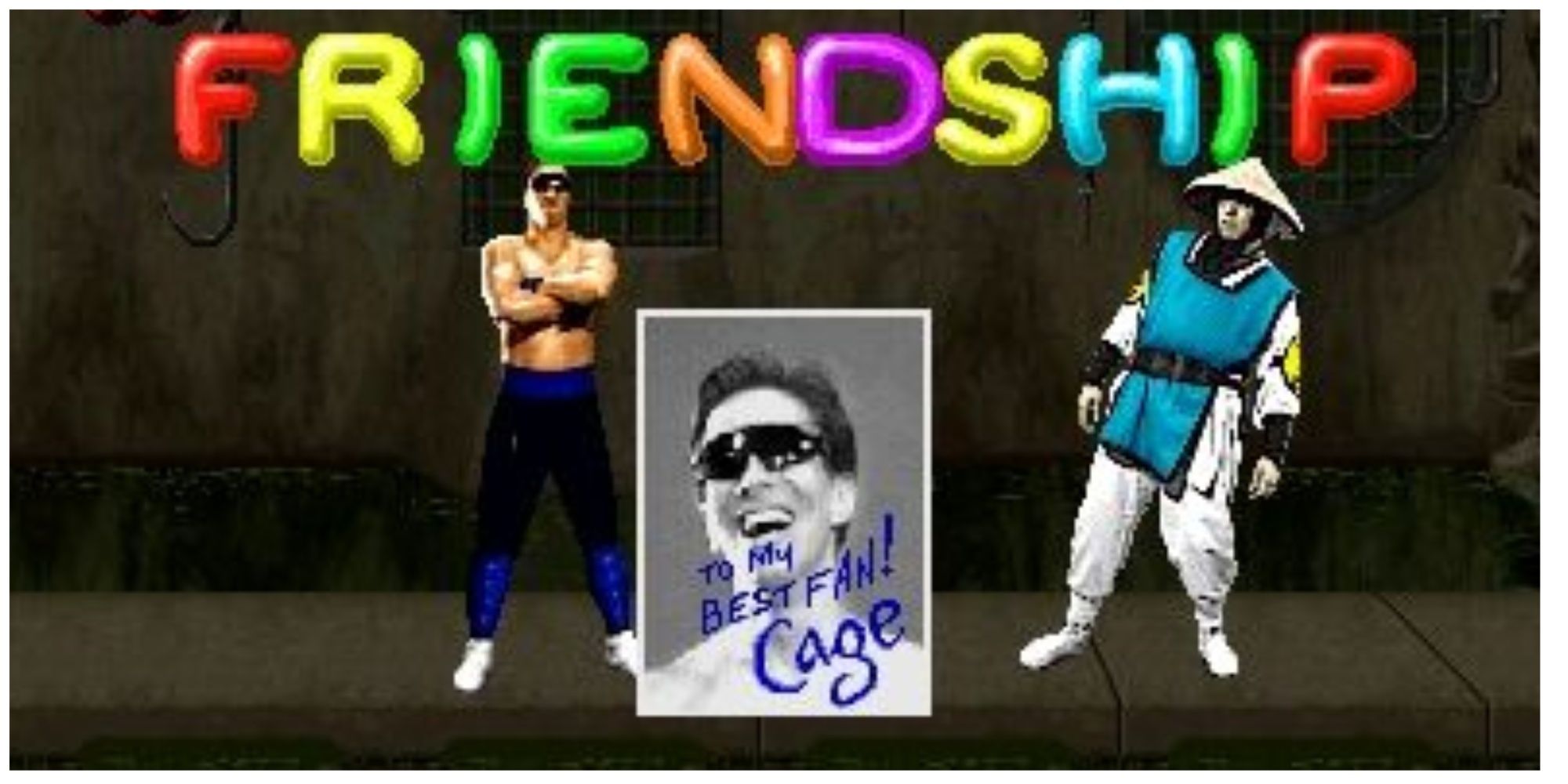 Johnny Cage Friendship: Autograph gifted to player reading "To My Best Fan! Cage"