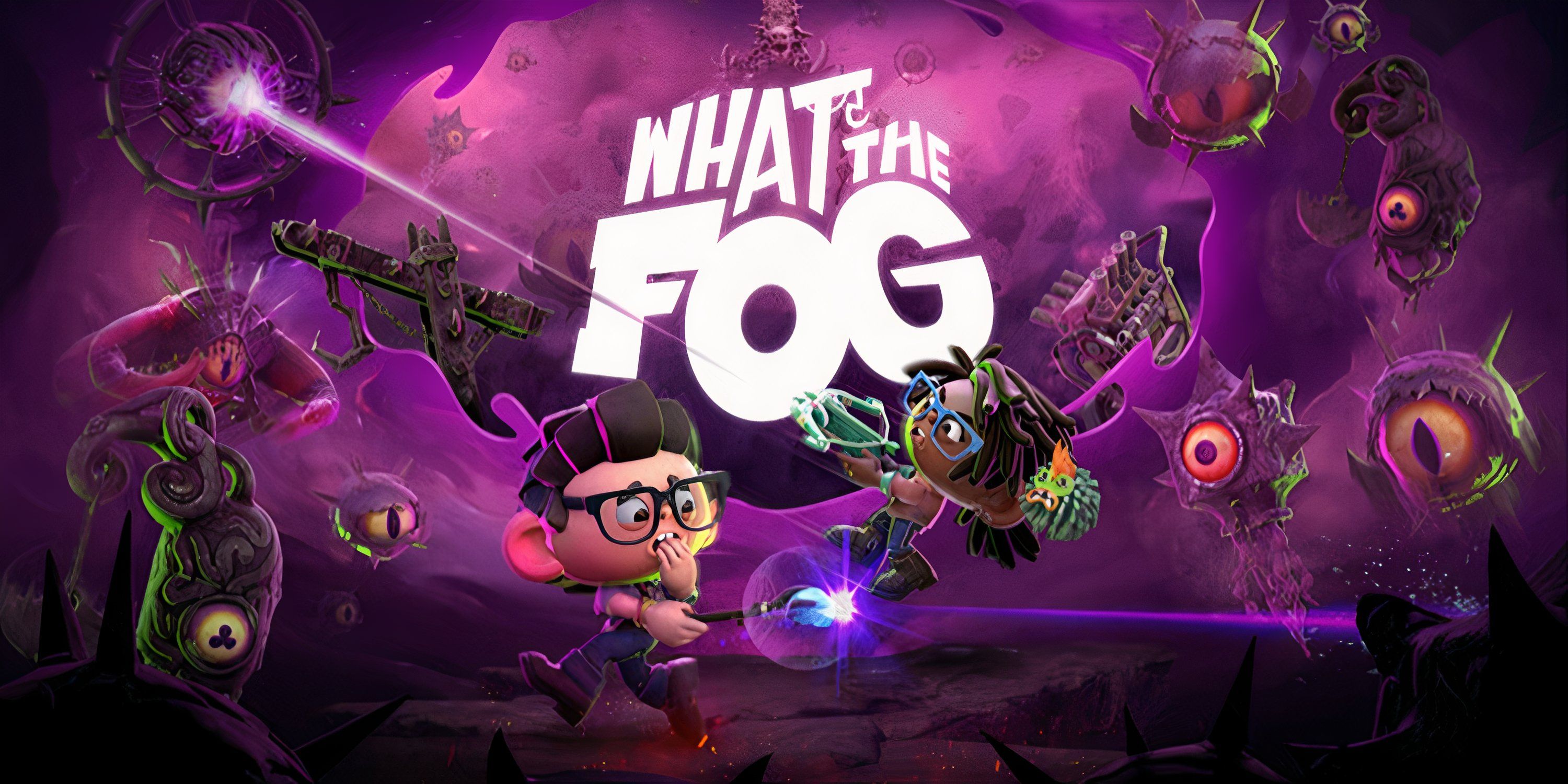 What The Fog - survivors battling monsters on purple background, dwight fairfield