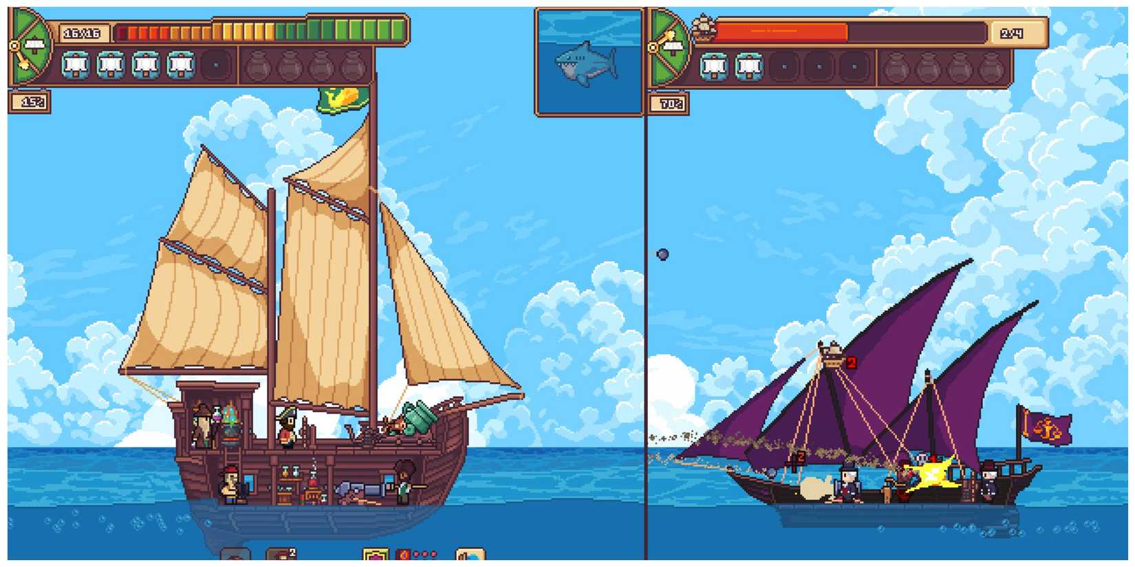Two ships fighting at sea in Seablip
