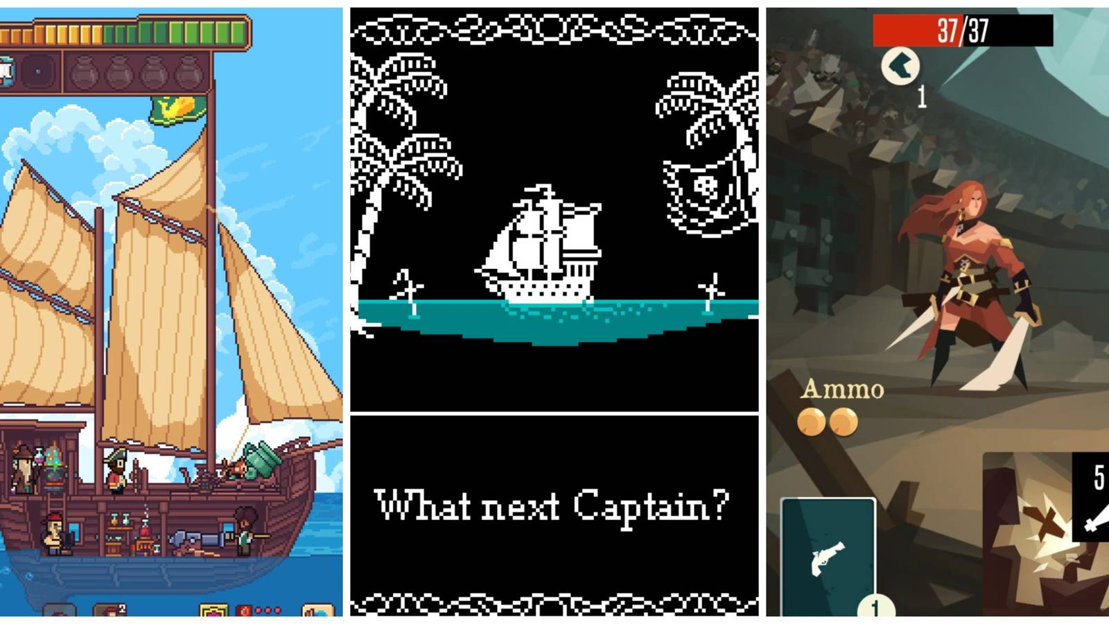 A split image of Seablip, Pirate Outlaws, and The Caribbean Sail