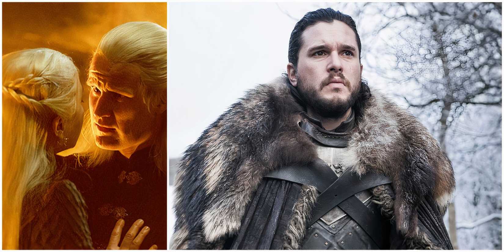 Rhaenyra and Daemon Targaryen in House of the Dragon and Jon Snow in Game of Thrones.