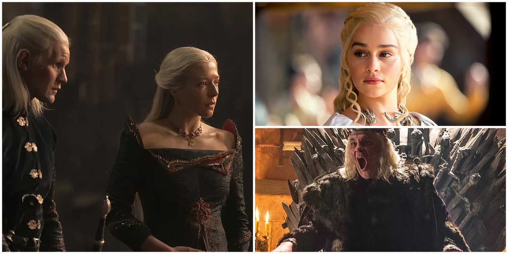 Daemon Rhaenyra Targaryen in House of the Dragon and Daenerys Targaryen and the Mad King in Game of Thrones.