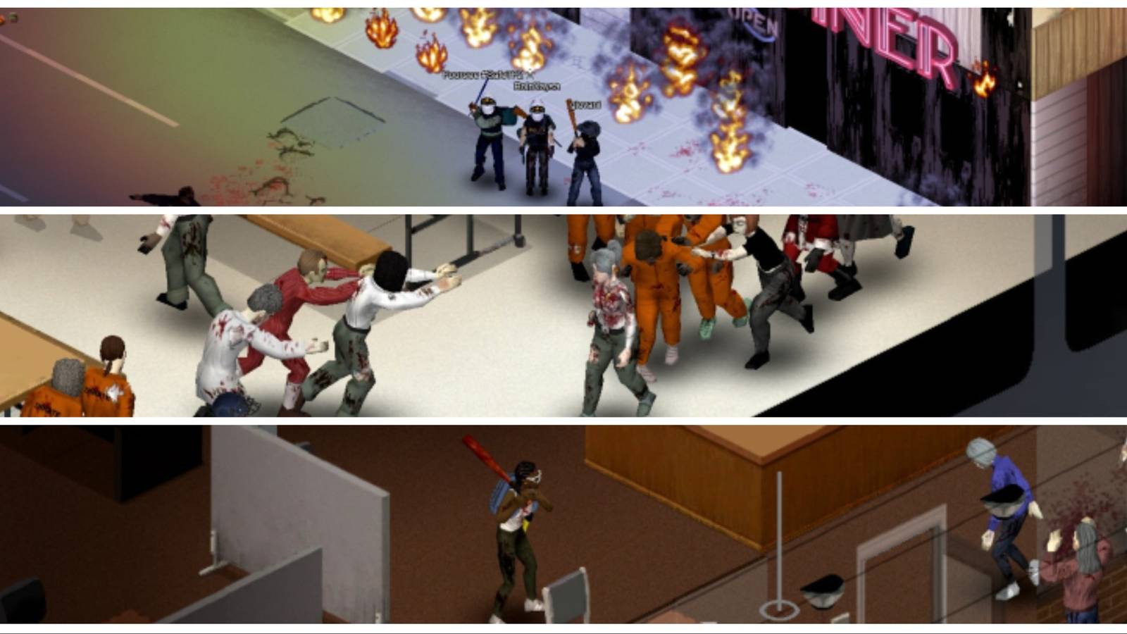 3 players with melee weapons prison disaster baseball bat horde