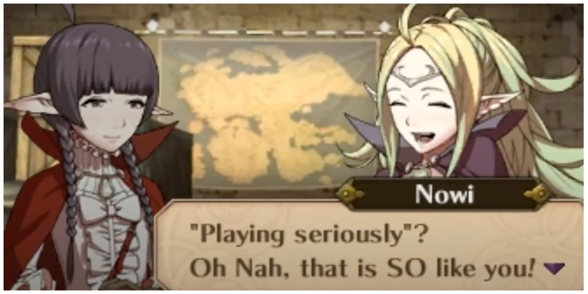 Nowi talking to Nah; "Playing seriously? Oh Nah, that is SO like you!"