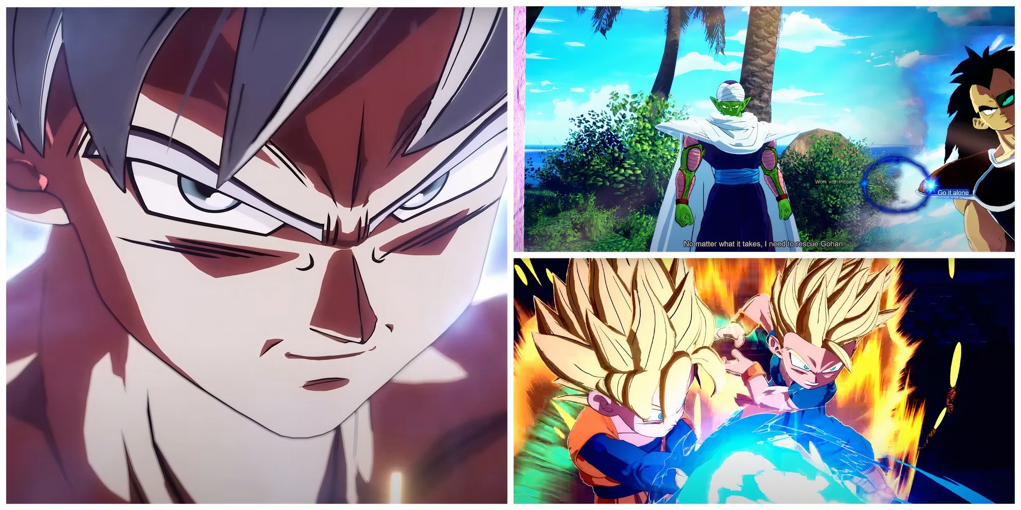 A collage image of Goku, Piccolo, Trunks, and Goten from Dragon Ball: Sparking Zero
