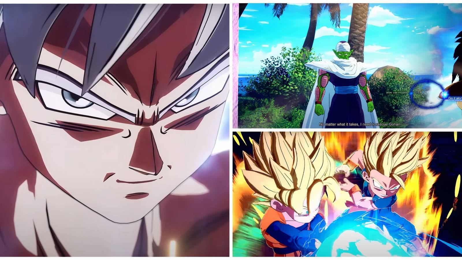 A collage image of Goku, Piccolo, Trunks, and Goten from Dragon Ball: Sparking Zero