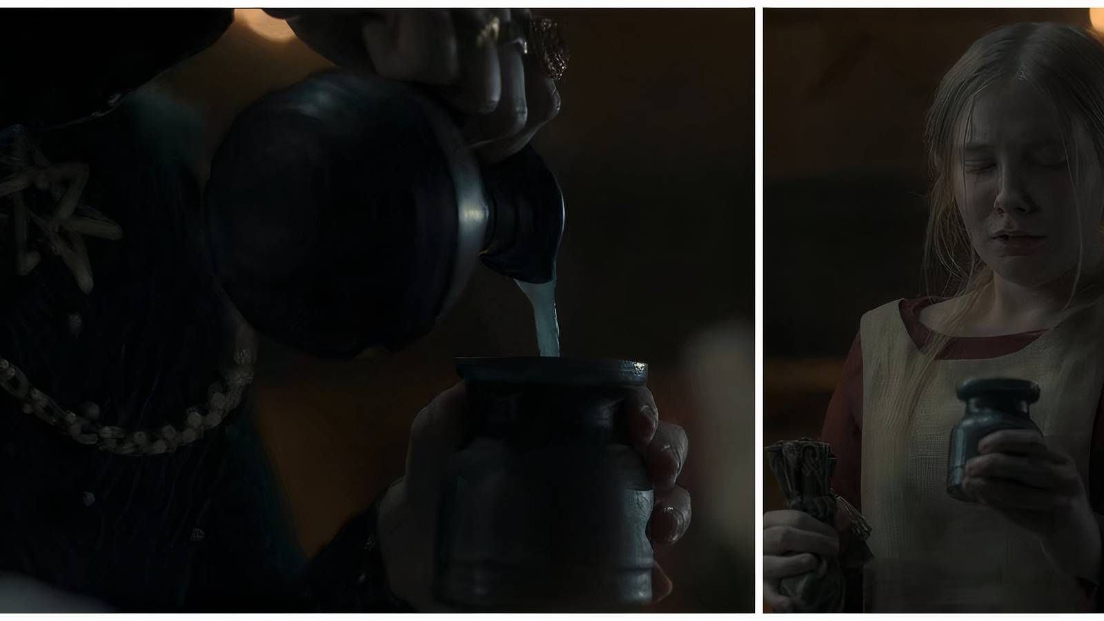 Alicent Higtower pours Dyana the Moon Tea in House of the Dragon.