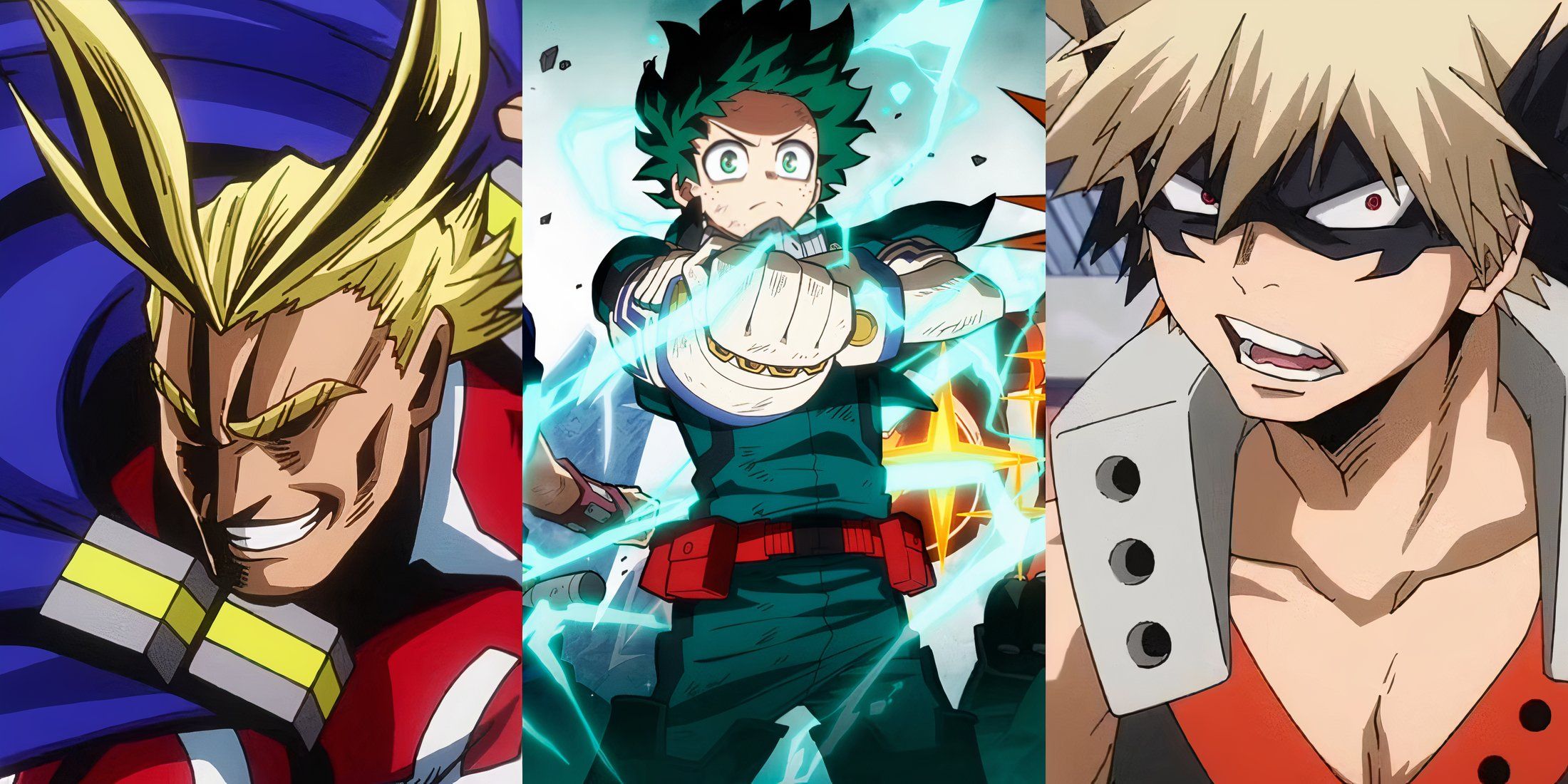 All Might, Deku and Bakugo, best hero names feature image