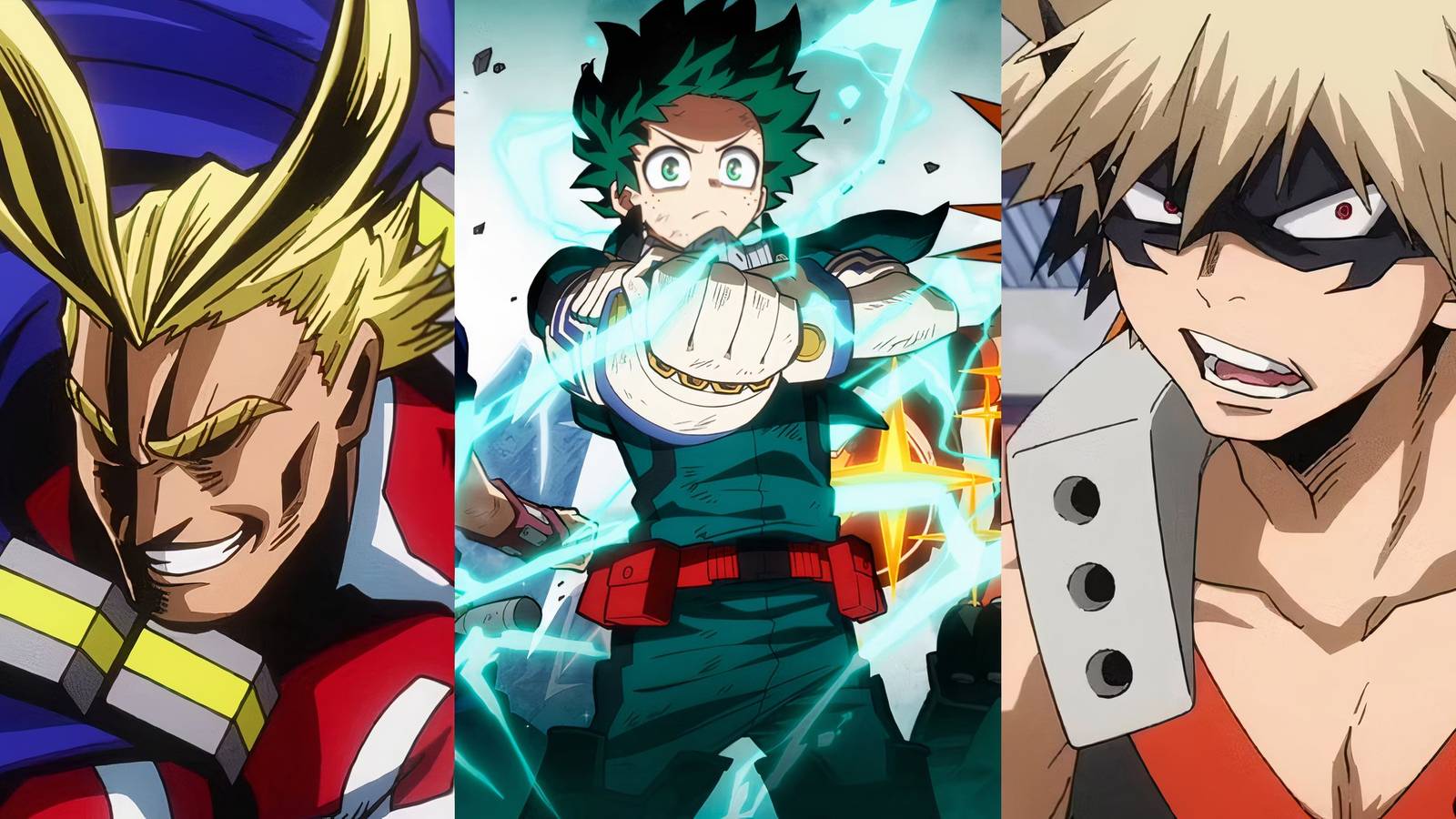 All Might, Deku and Bakugo, best hero names feature image