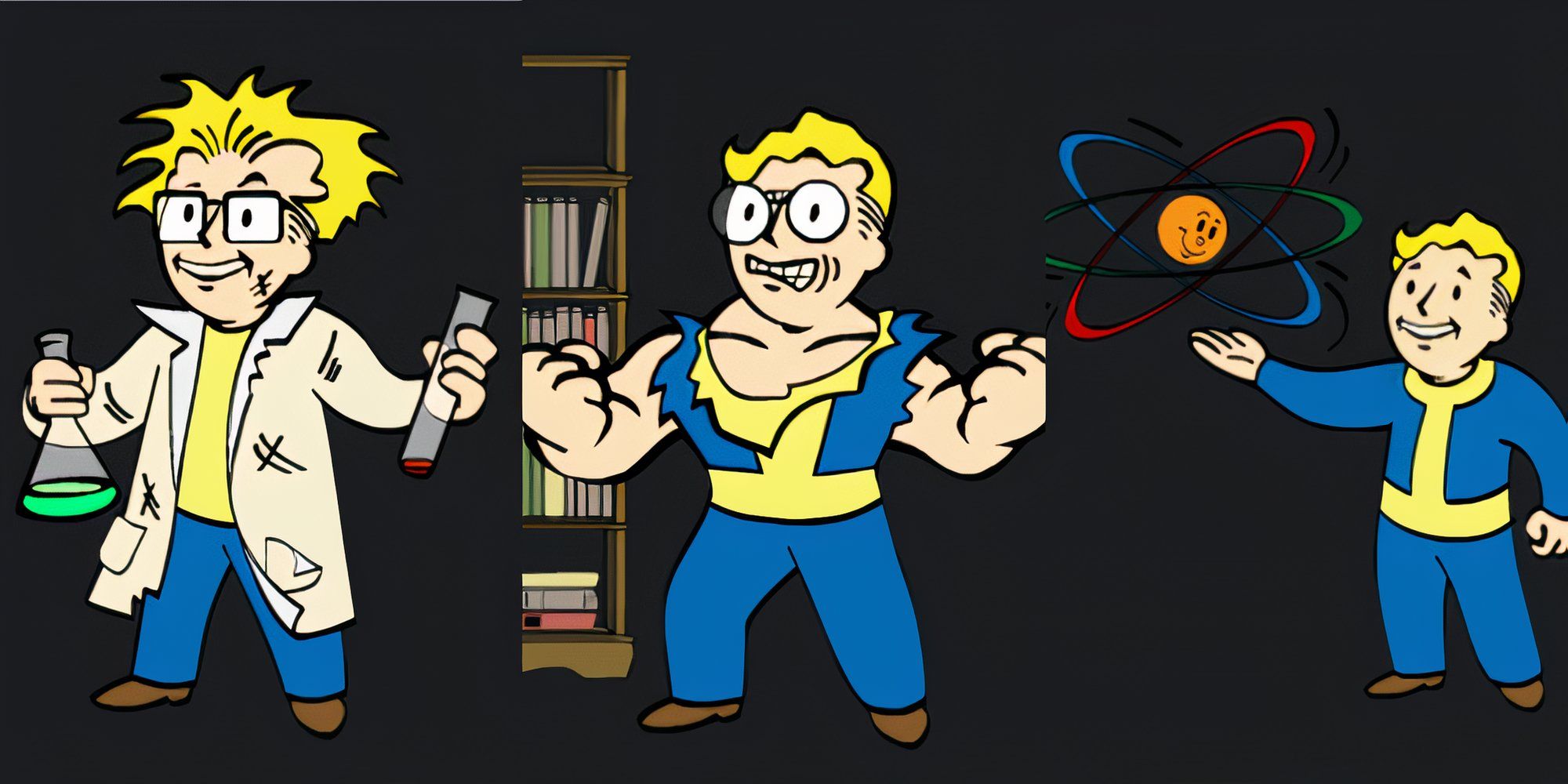 Chemist, Nerd Rage, and Nuclear Physicist Perk Icons from Fallout 4