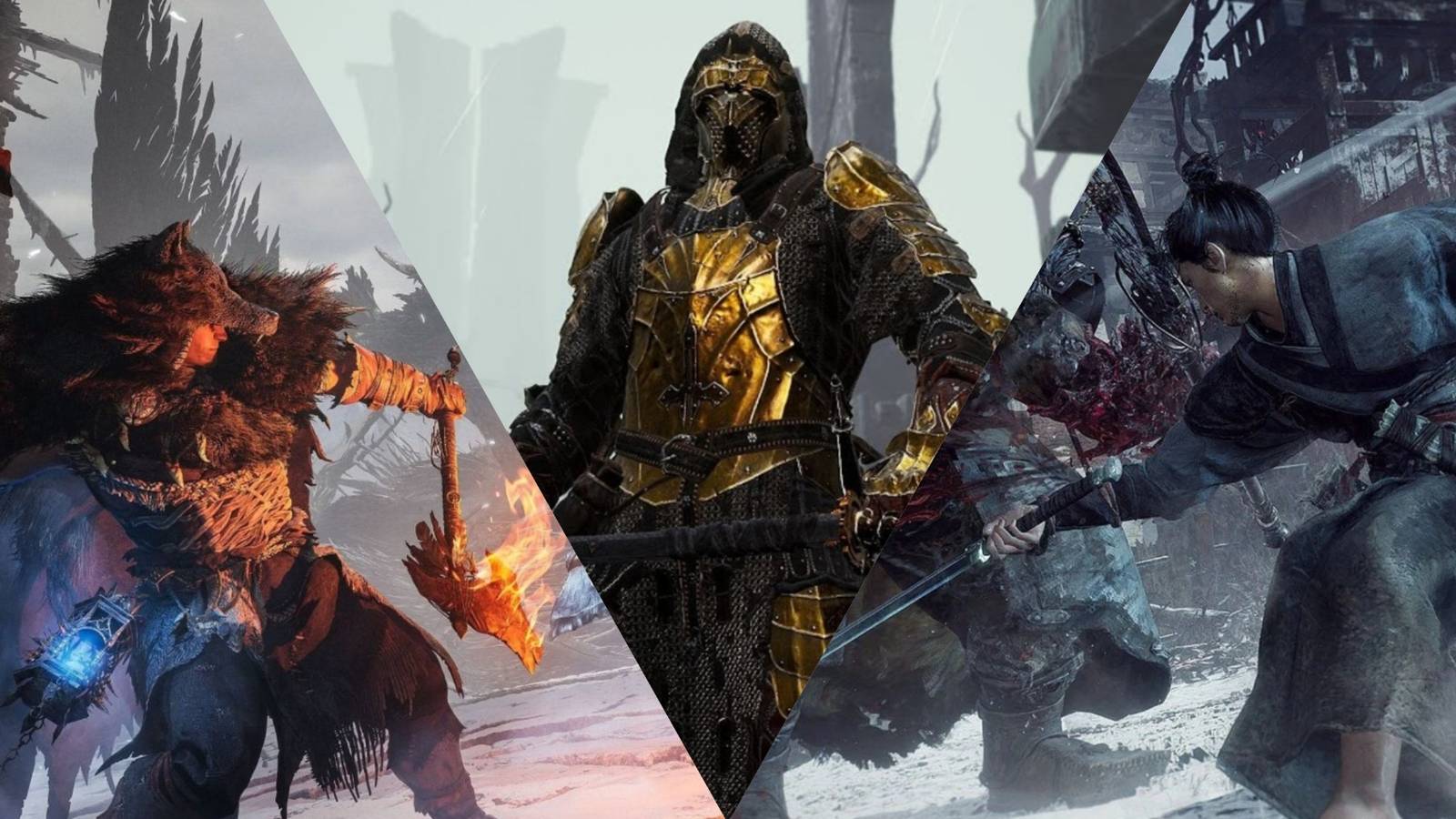 Collage with Lords of the Fallen, Mortal Shell, and Wo Long: Fallen Dynasty