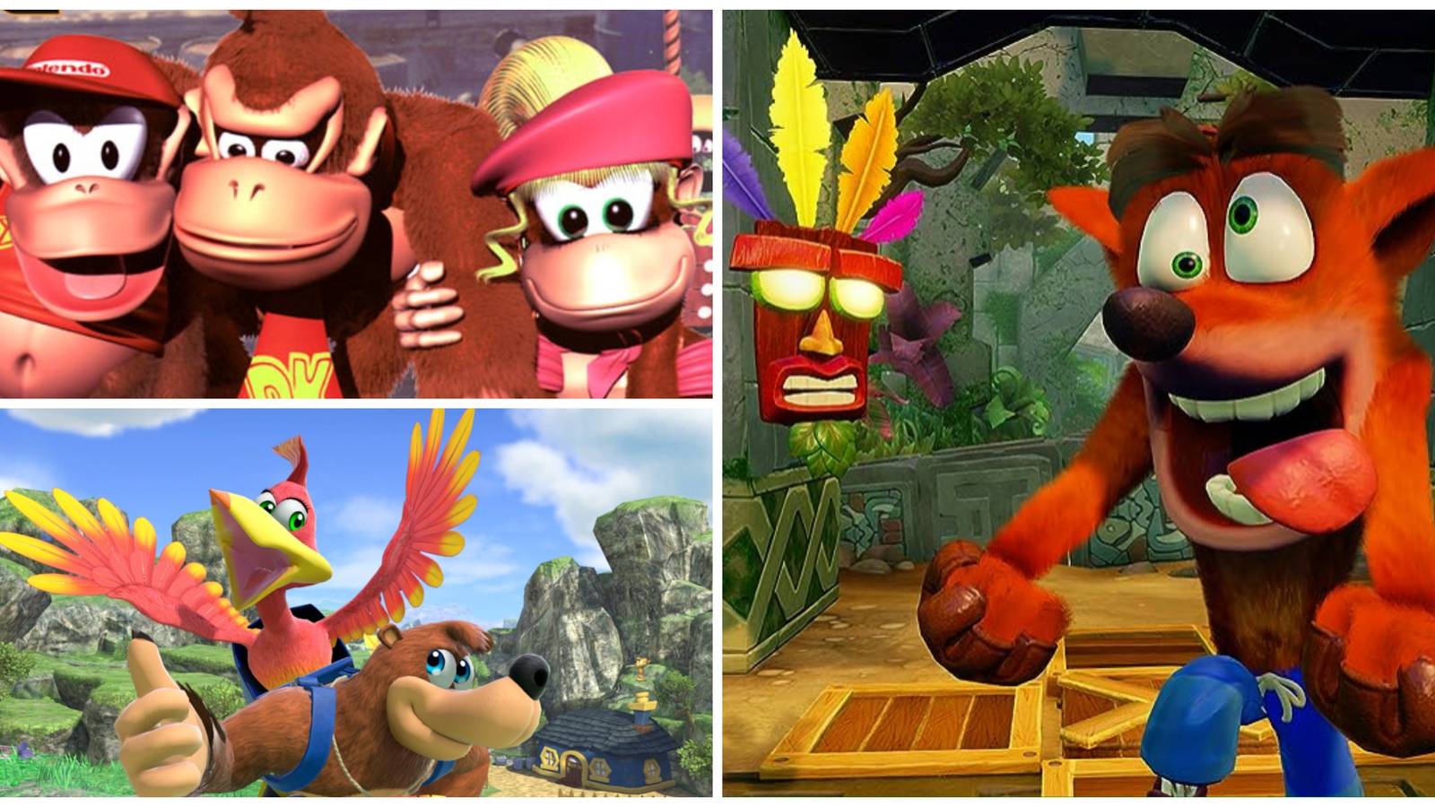 donkey kong country 2, banjo kazooie, crash bandicoot
