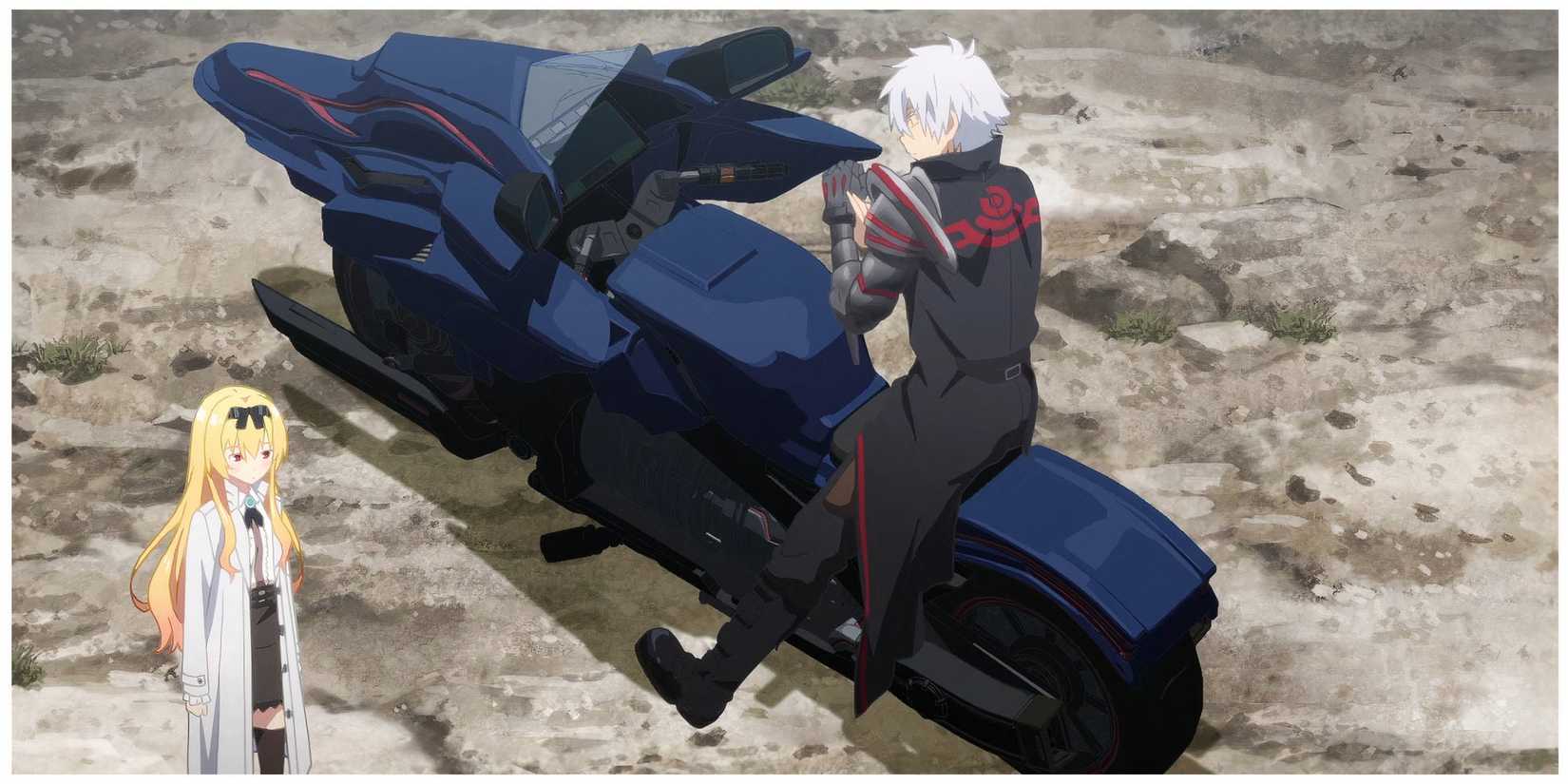 Arifureta main character sitting on a bike