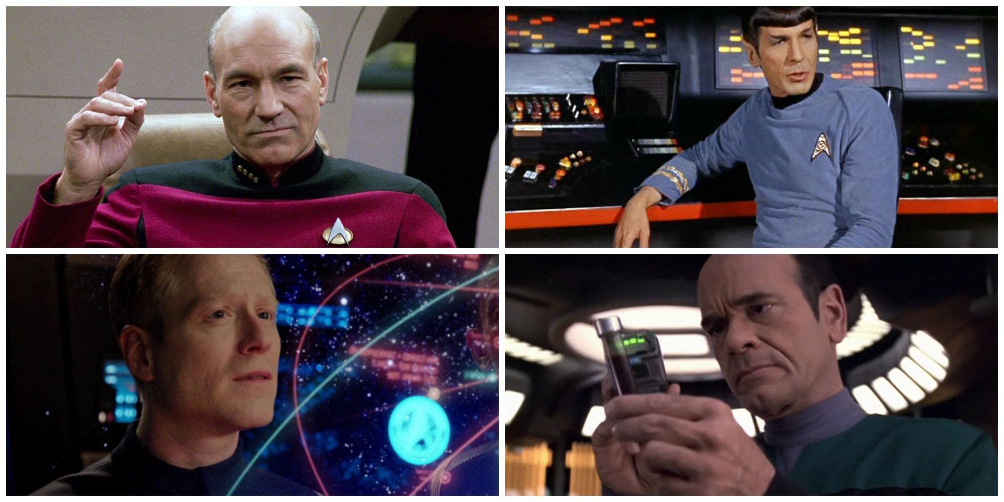 clockwise from top left: picard, spock, the doctor (voyager), stamets