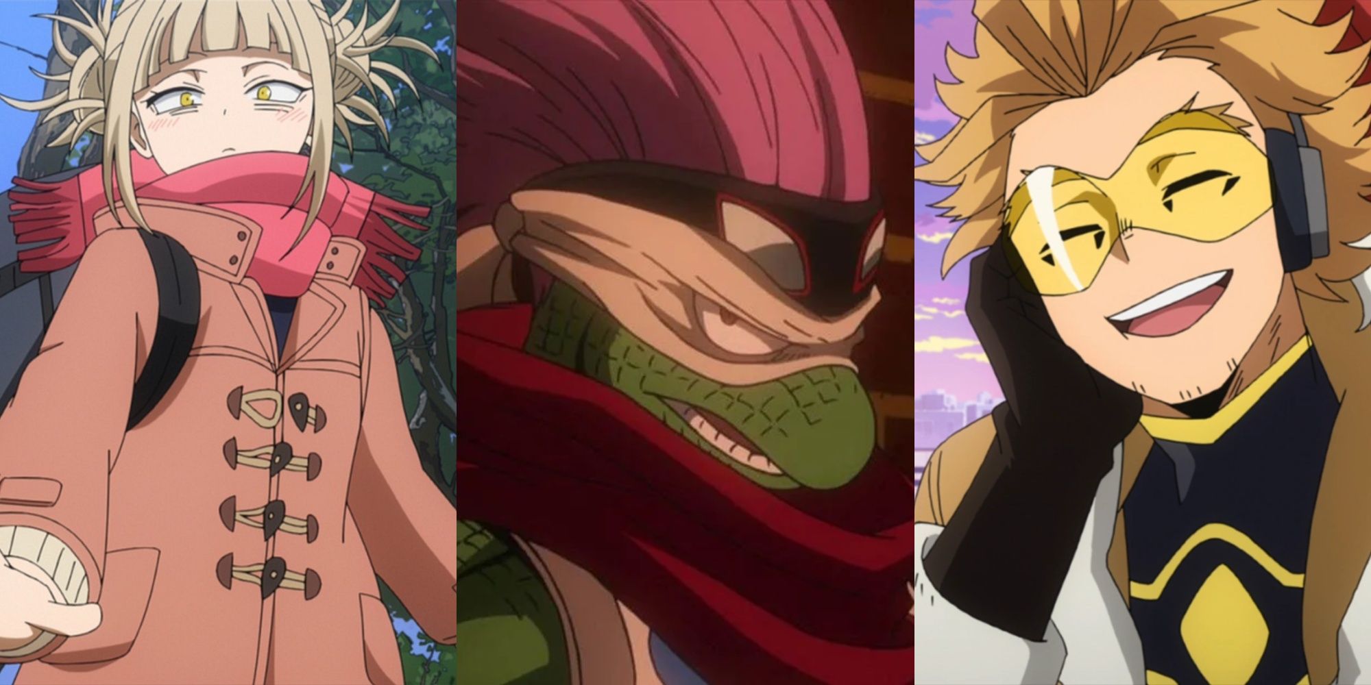 A split image of Toga, Spinner, and Hawks in My Hero Academia
