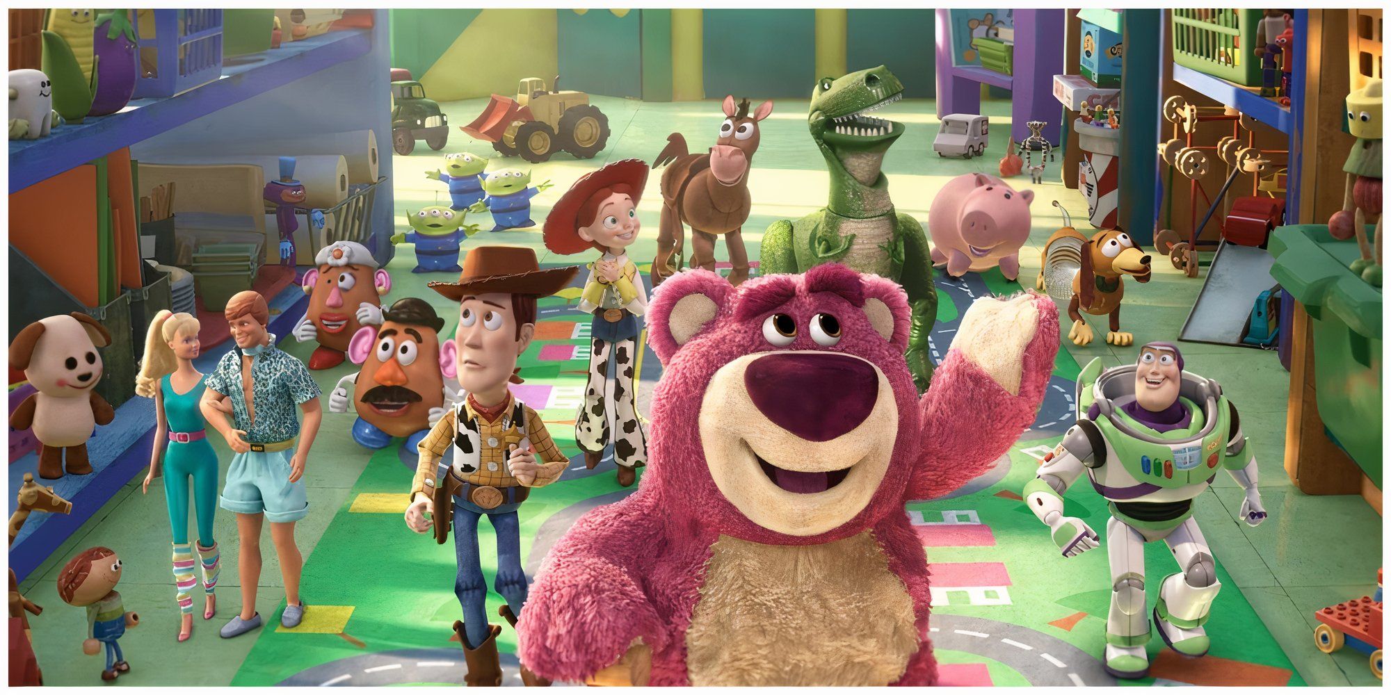 Lotso welcoming Woody, Buzz and friends at Sunnyside Daycare