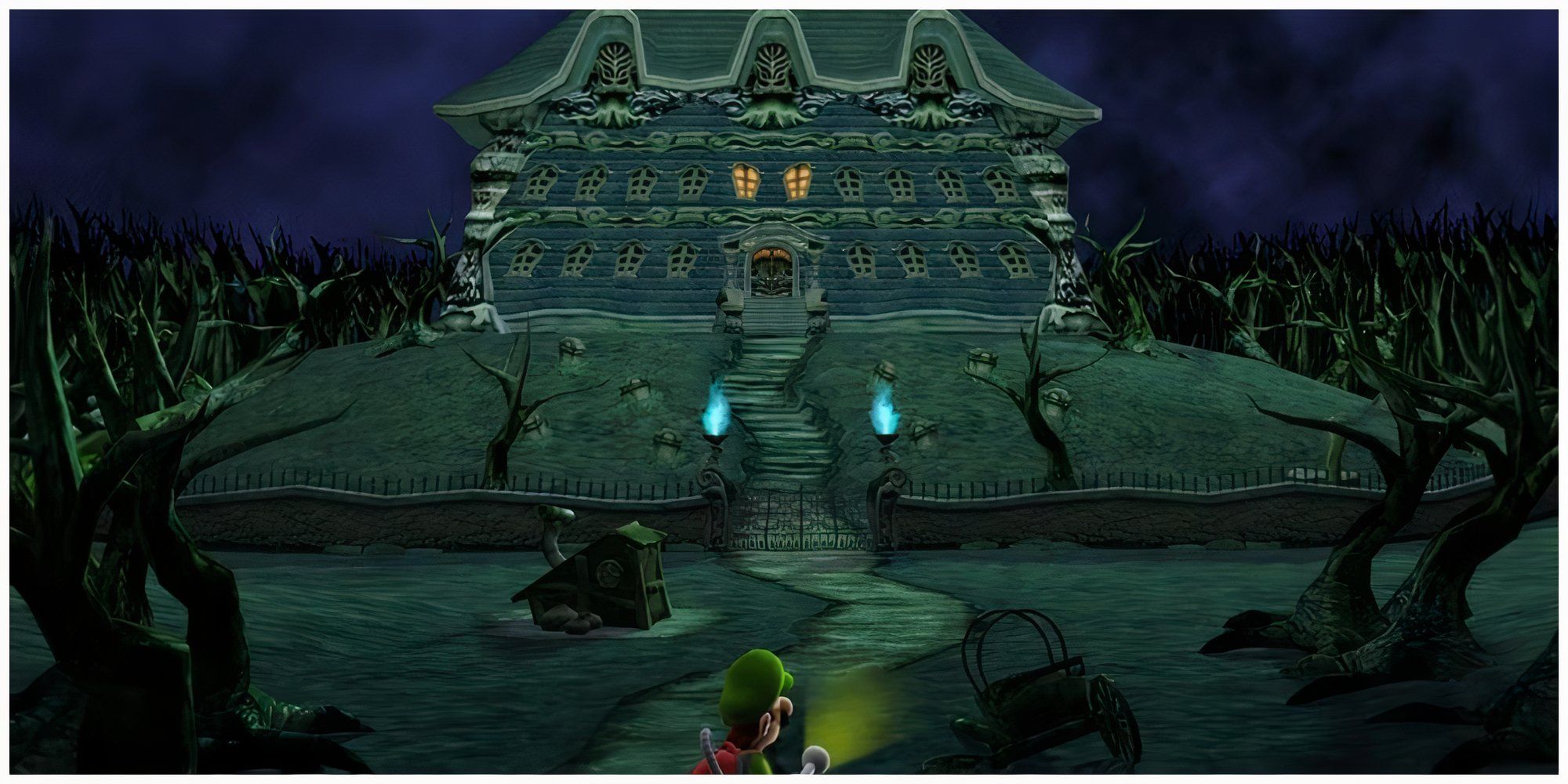 Luigi entering the mansion in the Gamecube game