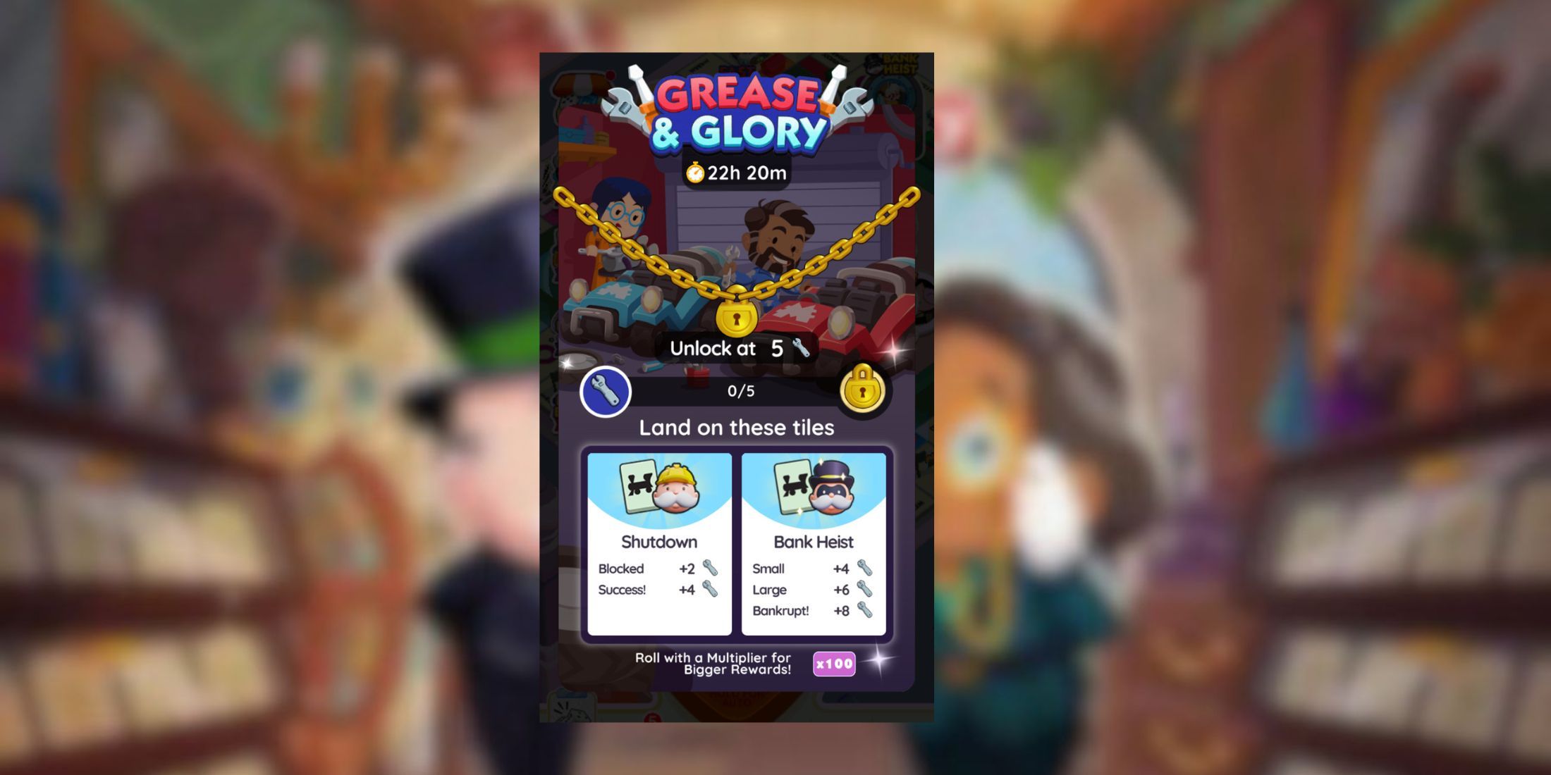 Grease and Glory event in Monopoly GO